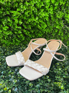 Miss Black White Braided Strap Heels
