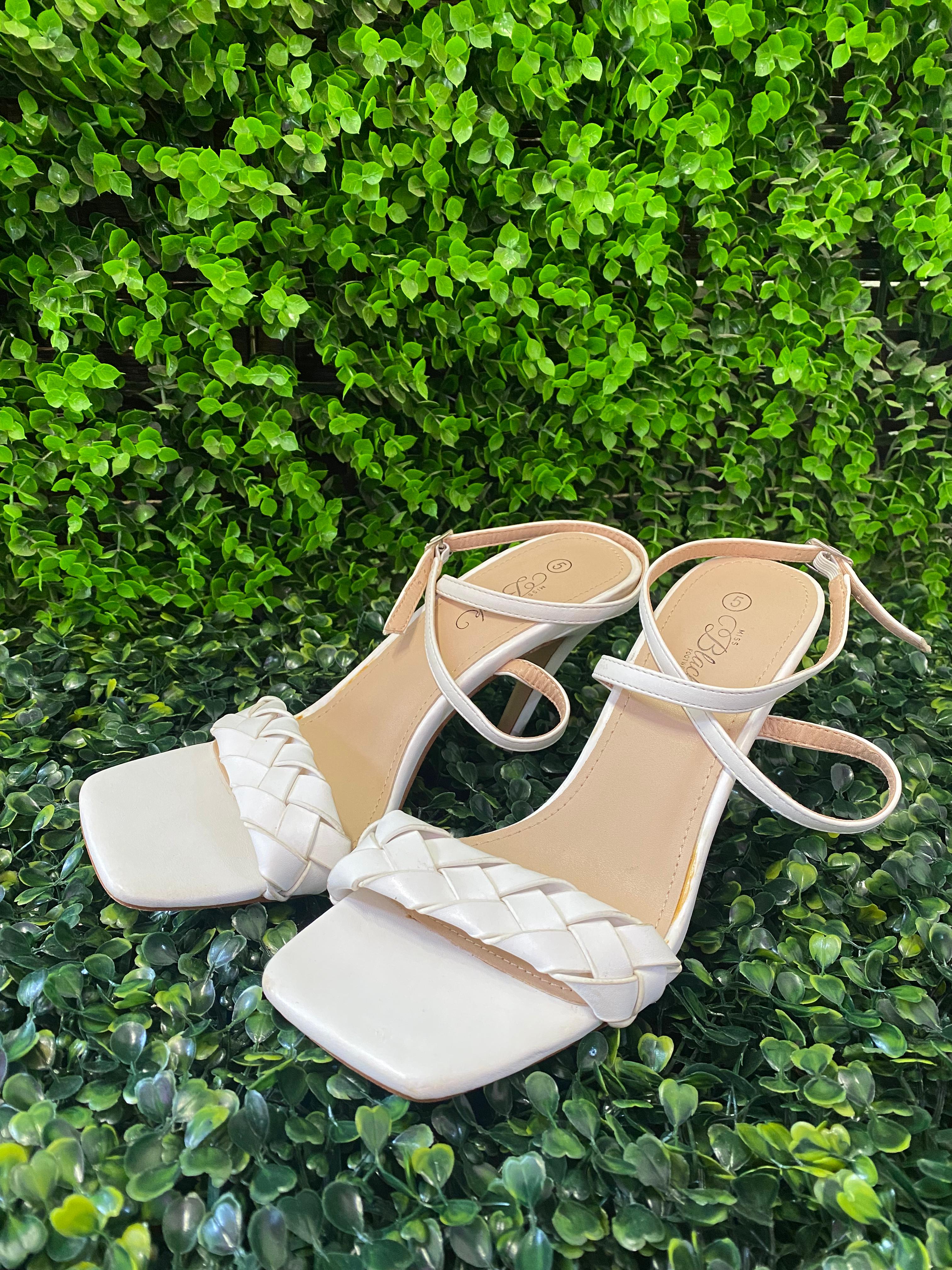 Miss Black White Braided Strap Heels
