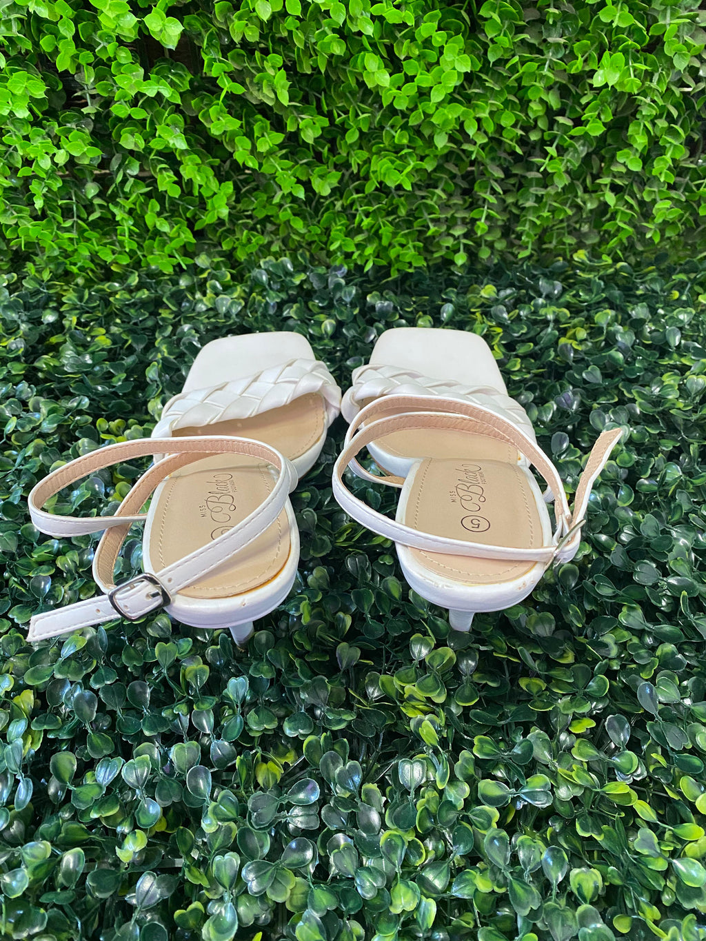 Miss Black White Braided Strap Heels