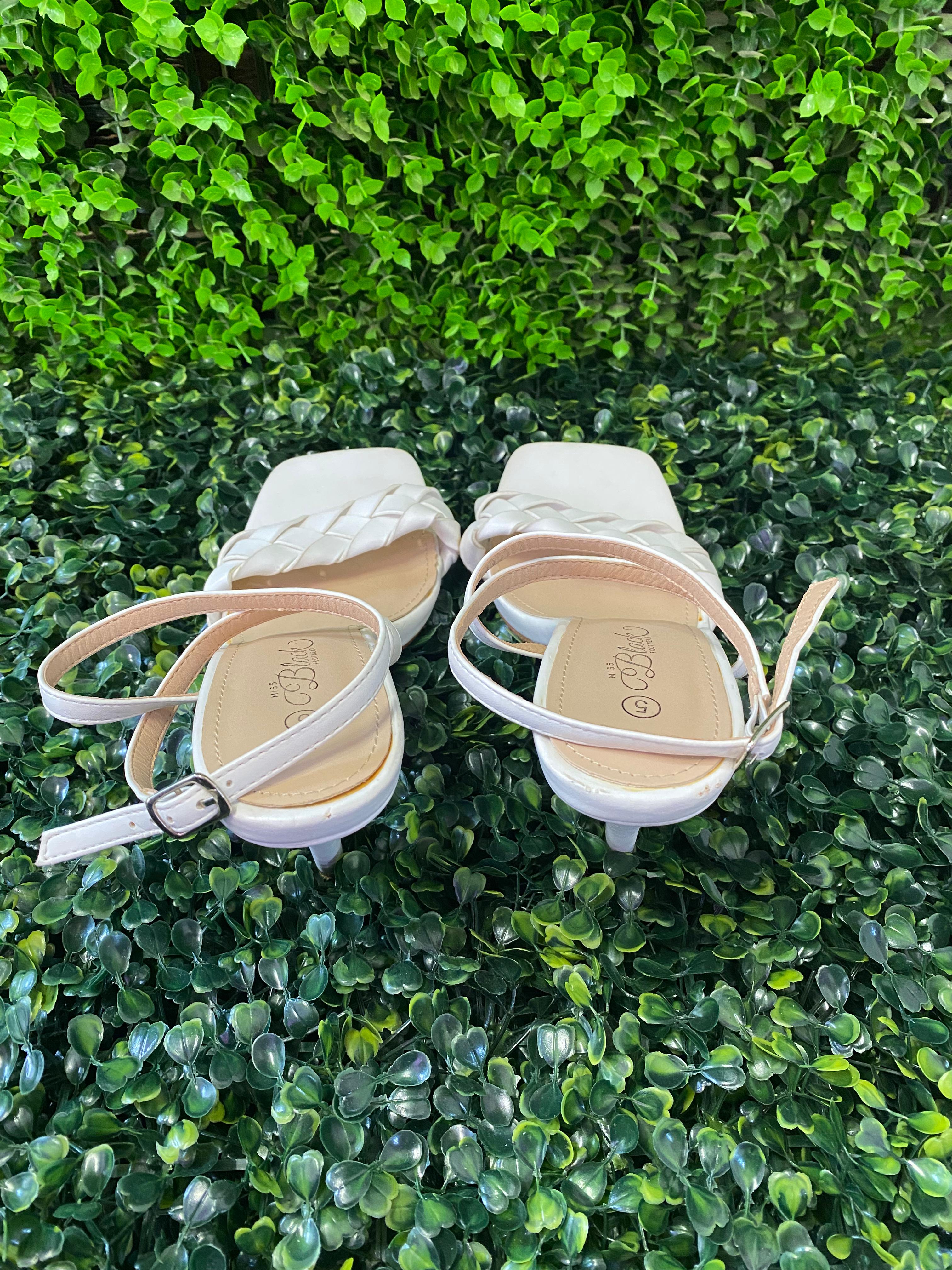 Miss Black White Braided Strap Heels