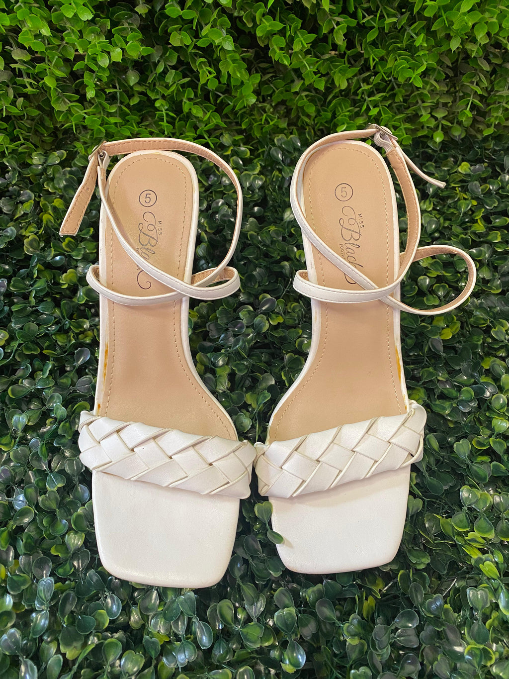 Miss Black White Braided Strap Heels