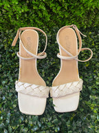 Miss Black White Braided Strap Heels