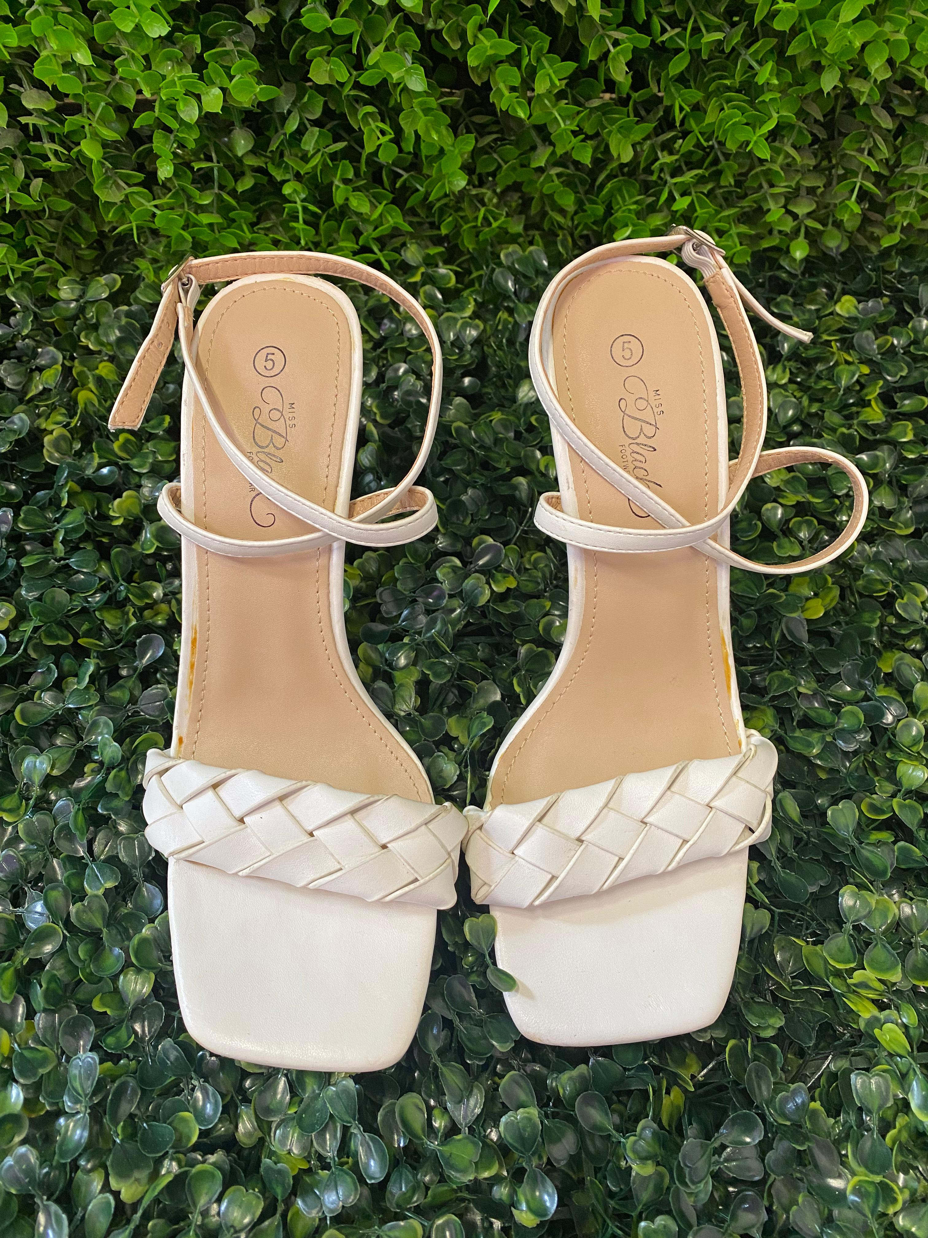 Miss Black White Braided Strap Heels