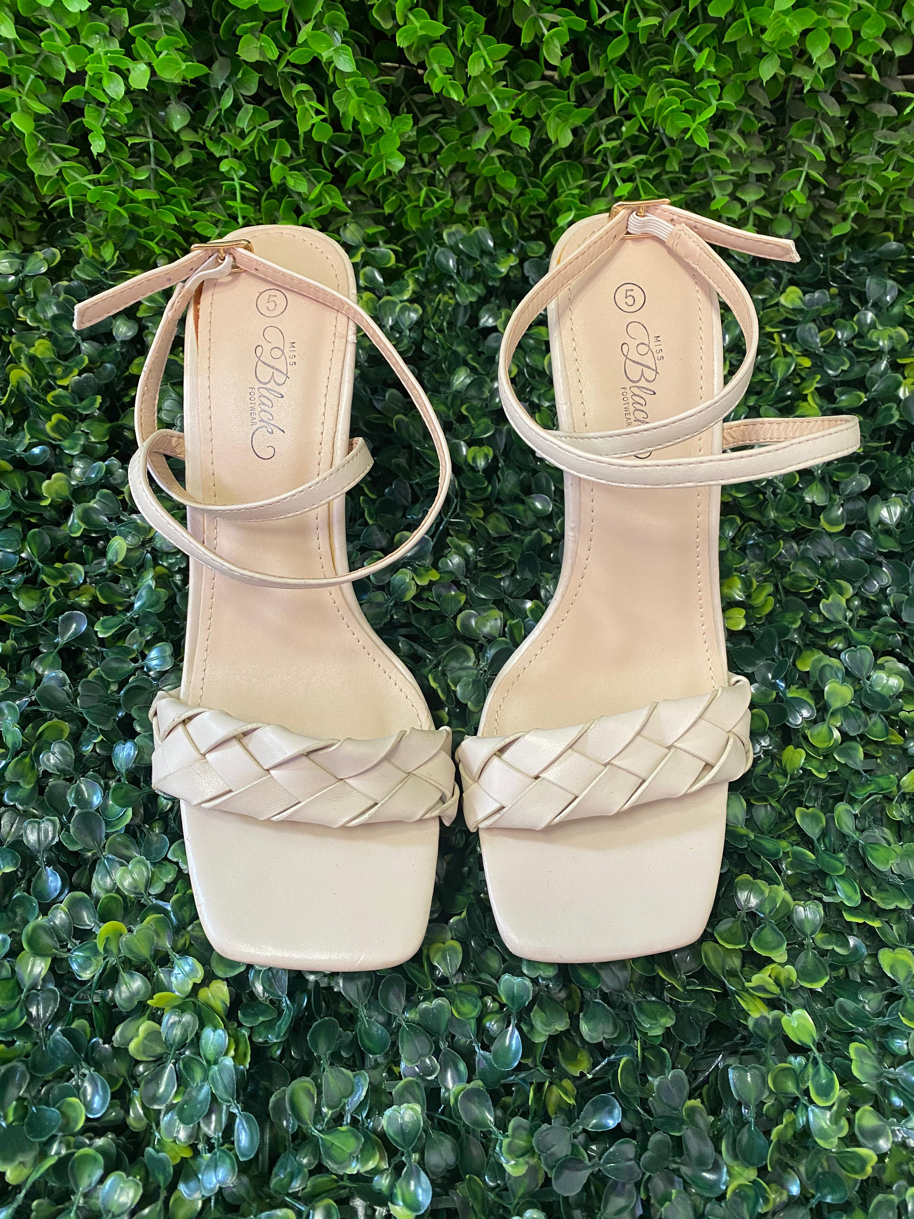Miss Black Nude Braided Strap Heels