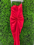 Kany Kouture Red Satin Asymmetrical Strapless Dress