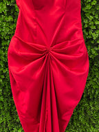 Kany Kouture Red Satin Asymmetrical Strapless Dress