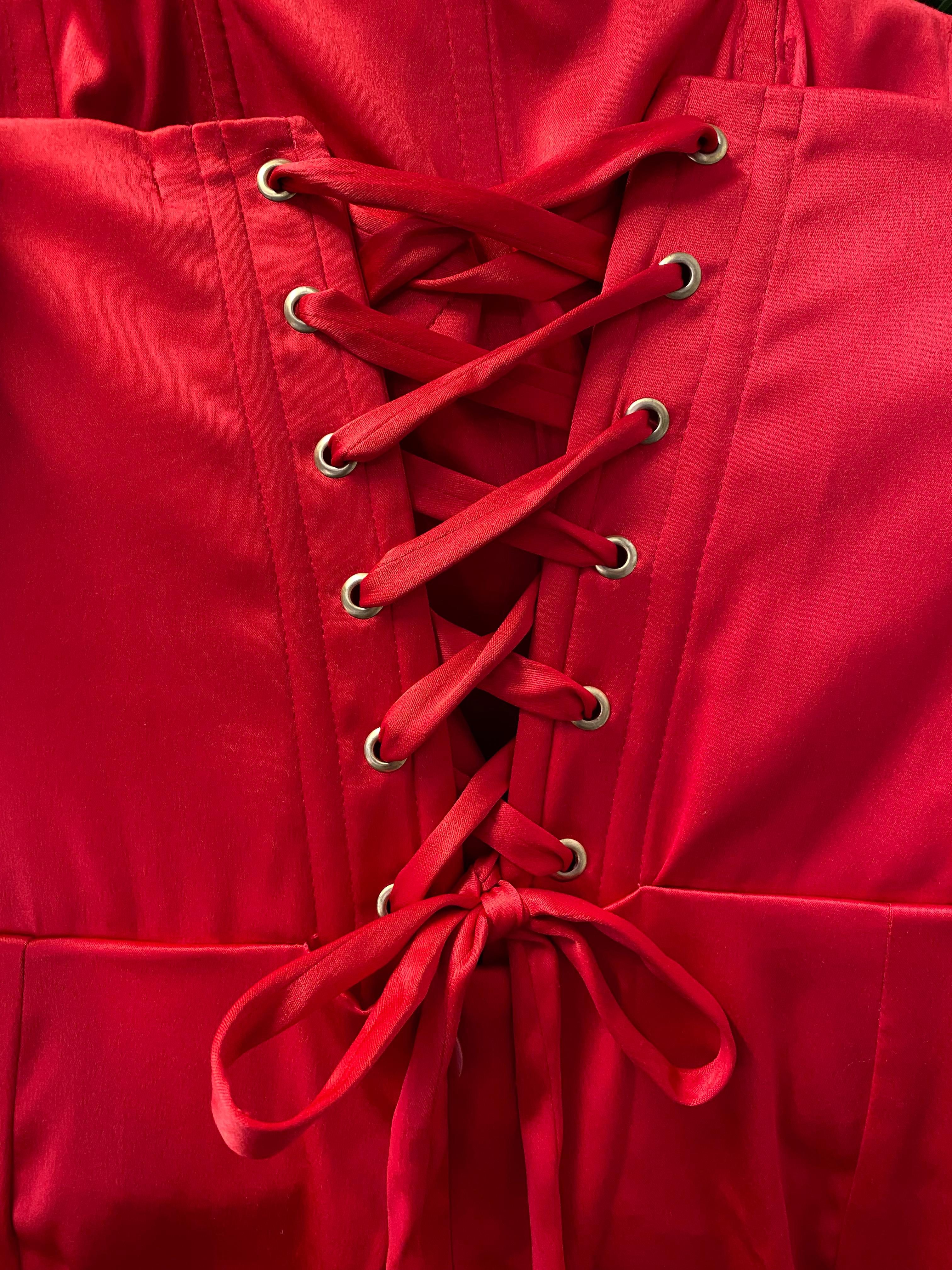 Kany Kouture Red Satin Asymmetrical Strapless Dress