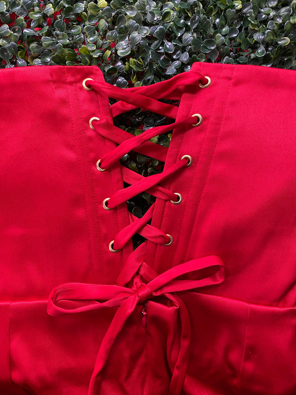 Kany Kouture Red Satin Asymmetrical Strapless Dress