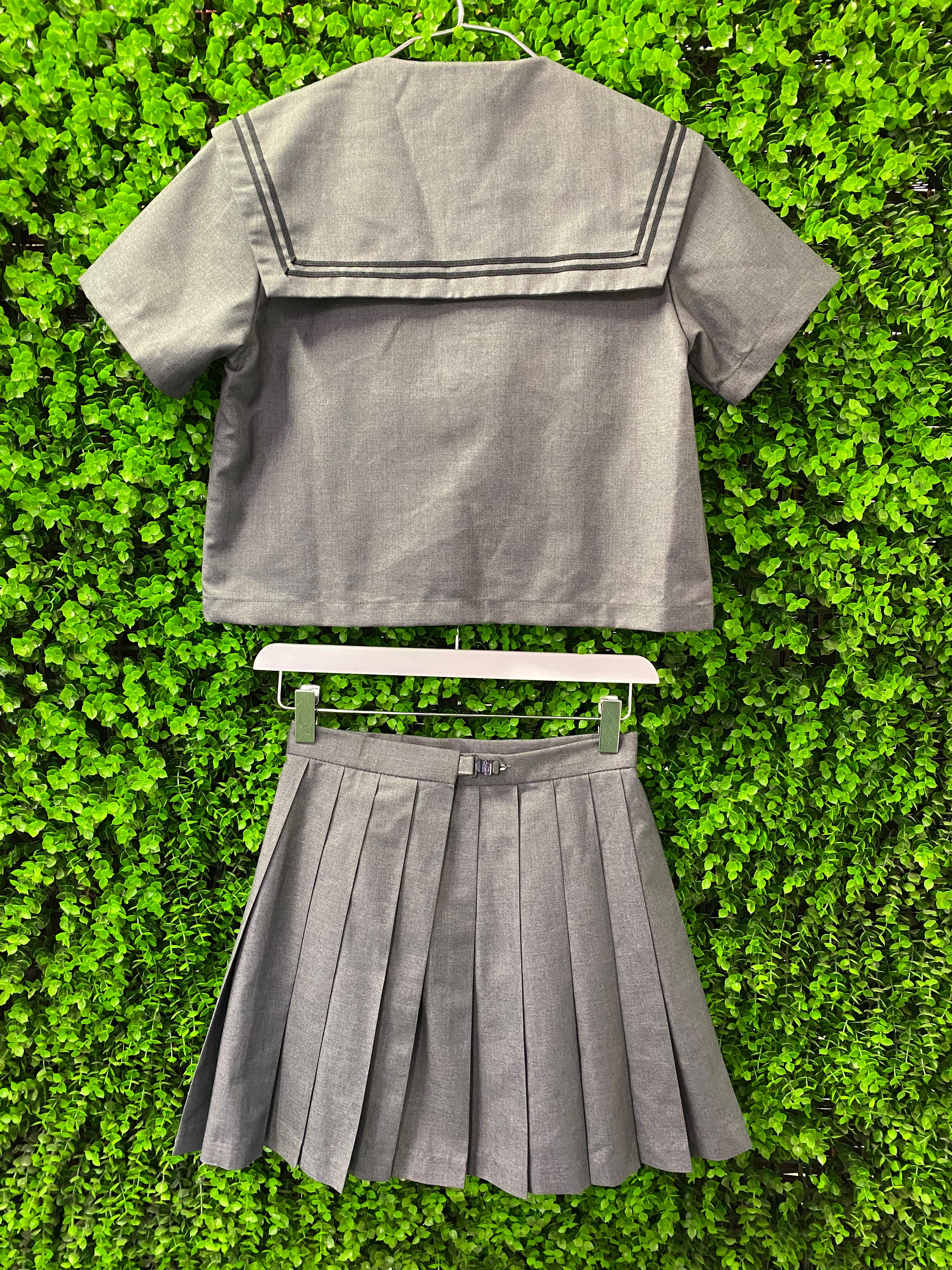 Grey Sailor-Style Two-Piece Set