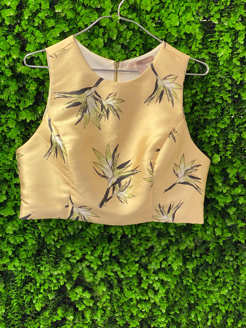 Forever 21 Butter Yellow Floral Crop Top