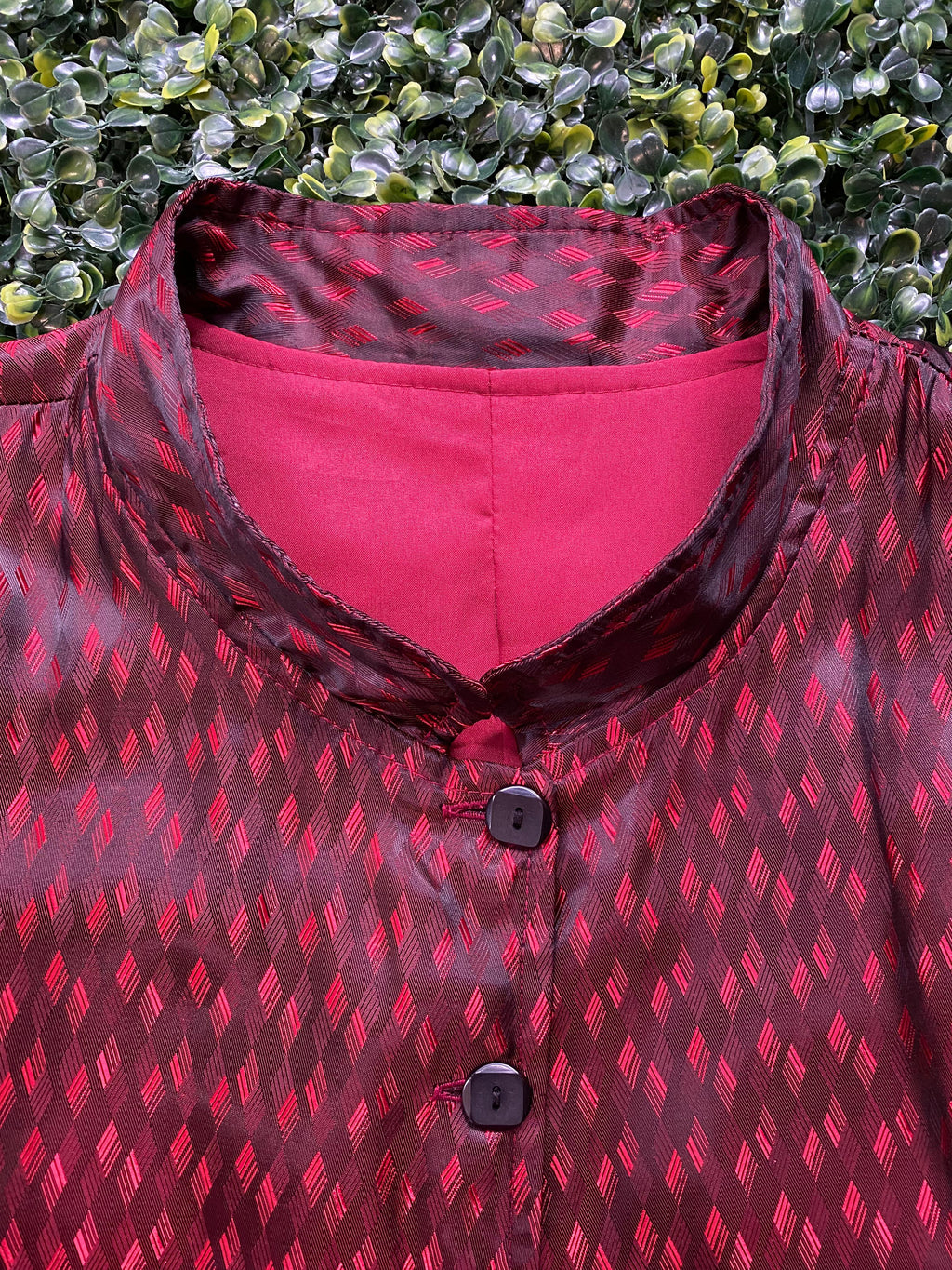 Burgundy Jacquard Button-Front Coat