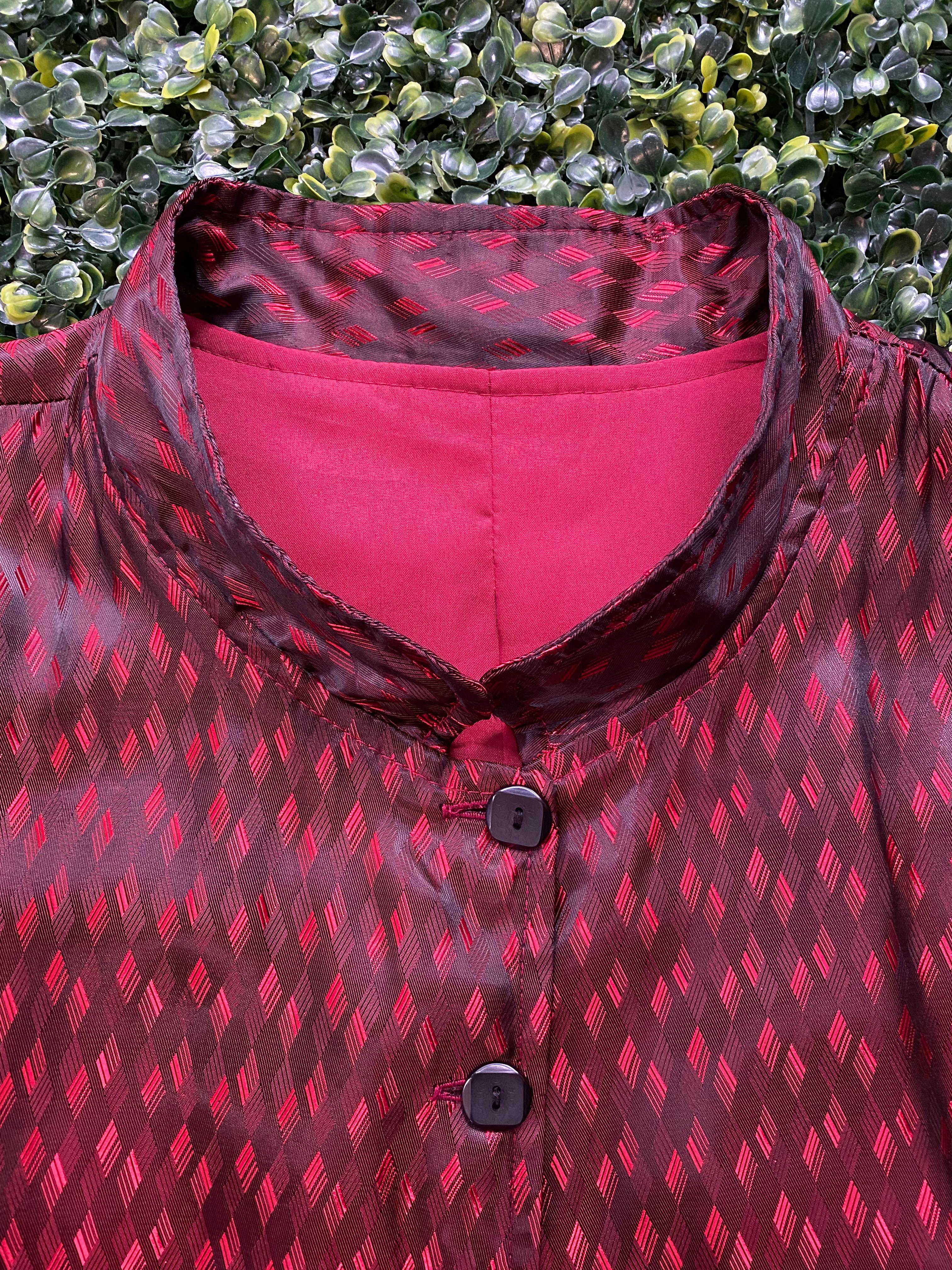 Burgundy Jacquard Button-Front Coat
