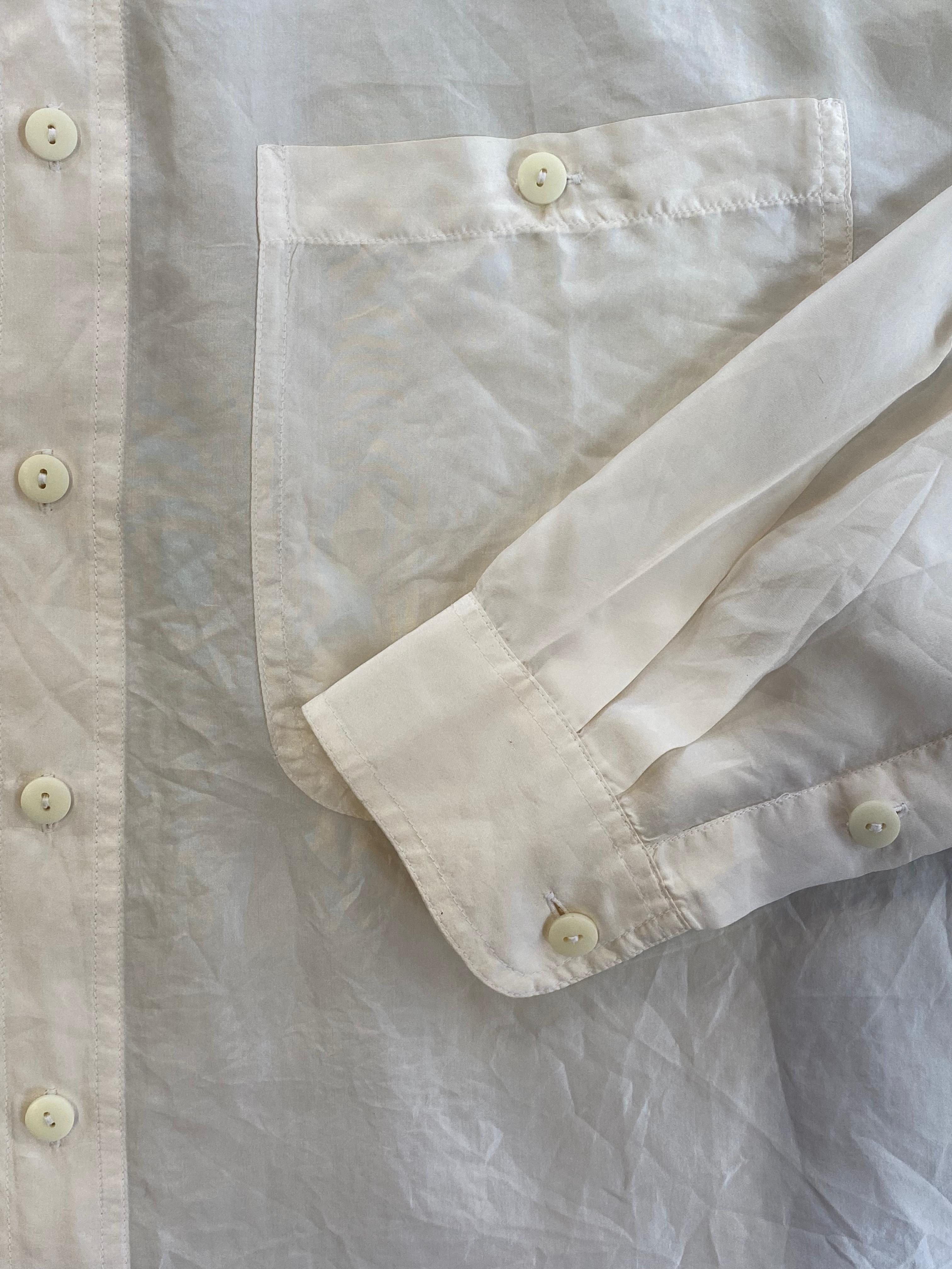 Crepros White Silk Button-Up Shirt