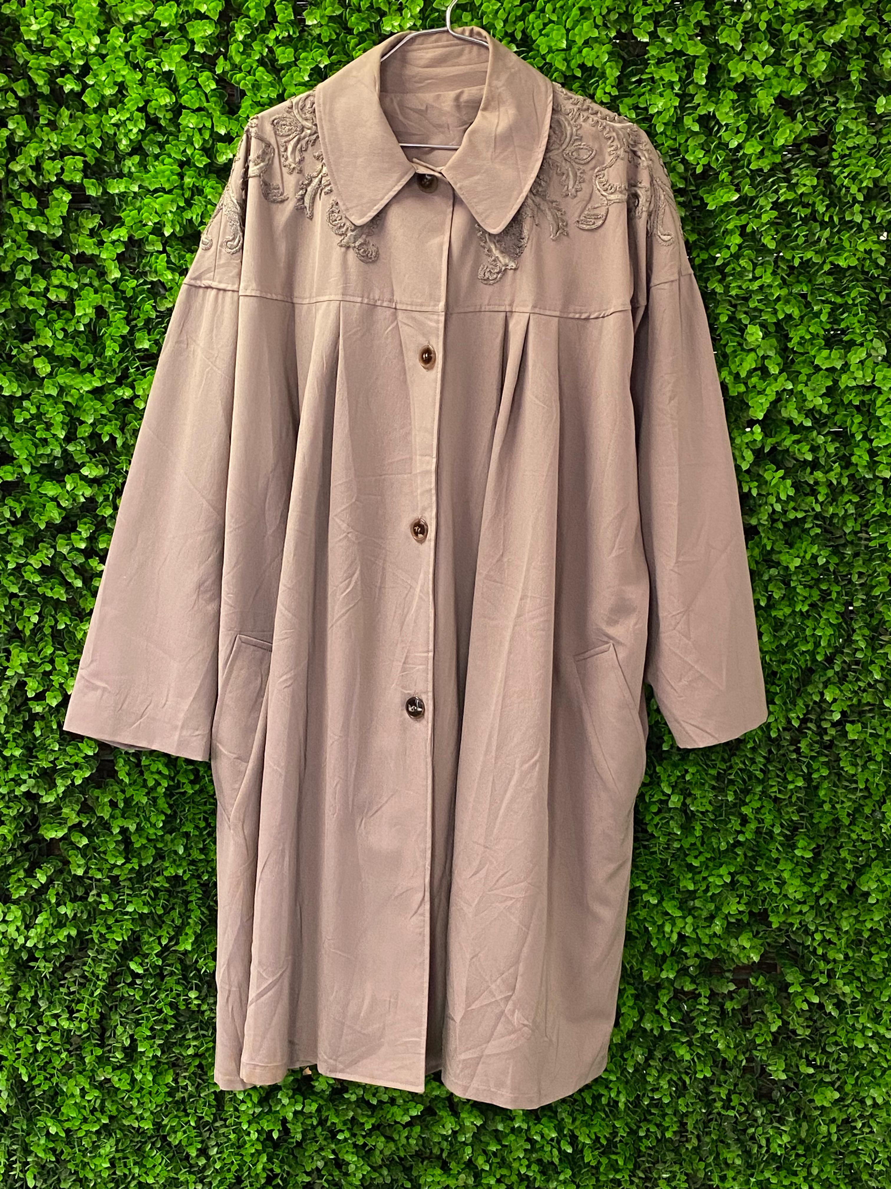 Taupe Embroidered Wool-Blend Coat