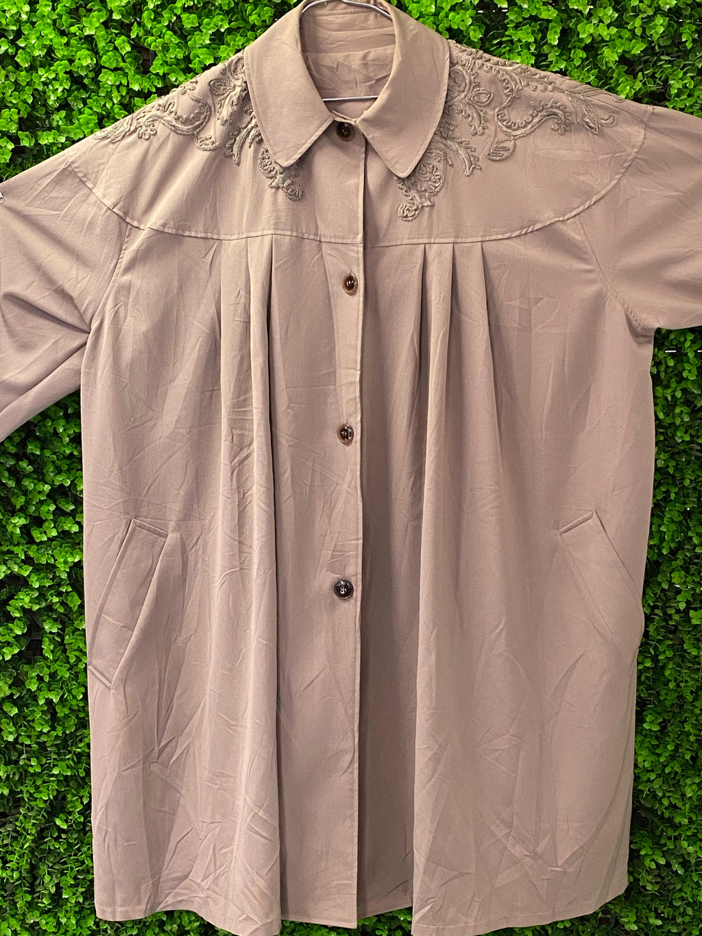 Taupe Embroidered Wool-Blend Coat