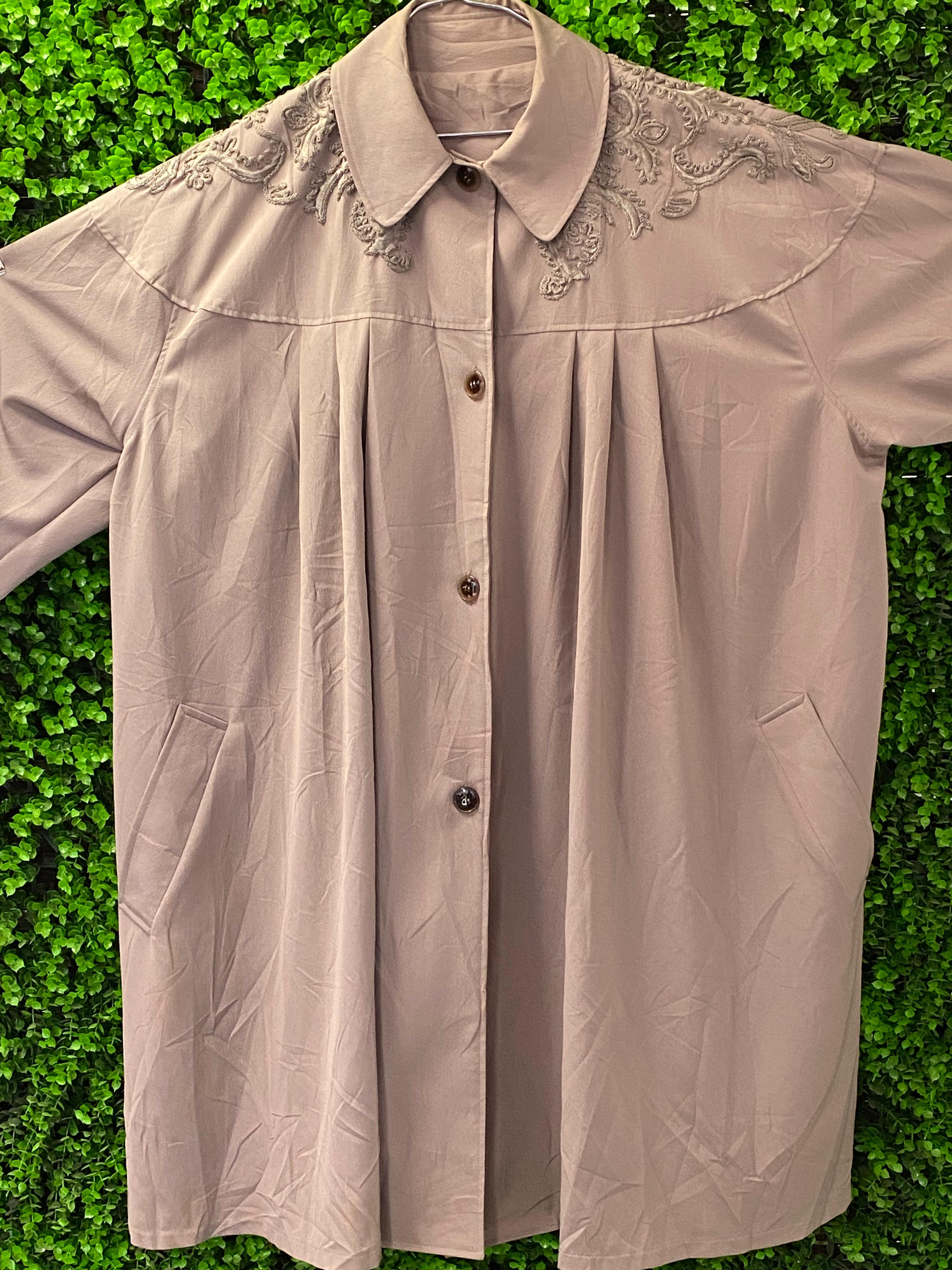 Taupe Embroidered Wool-Blend Coat