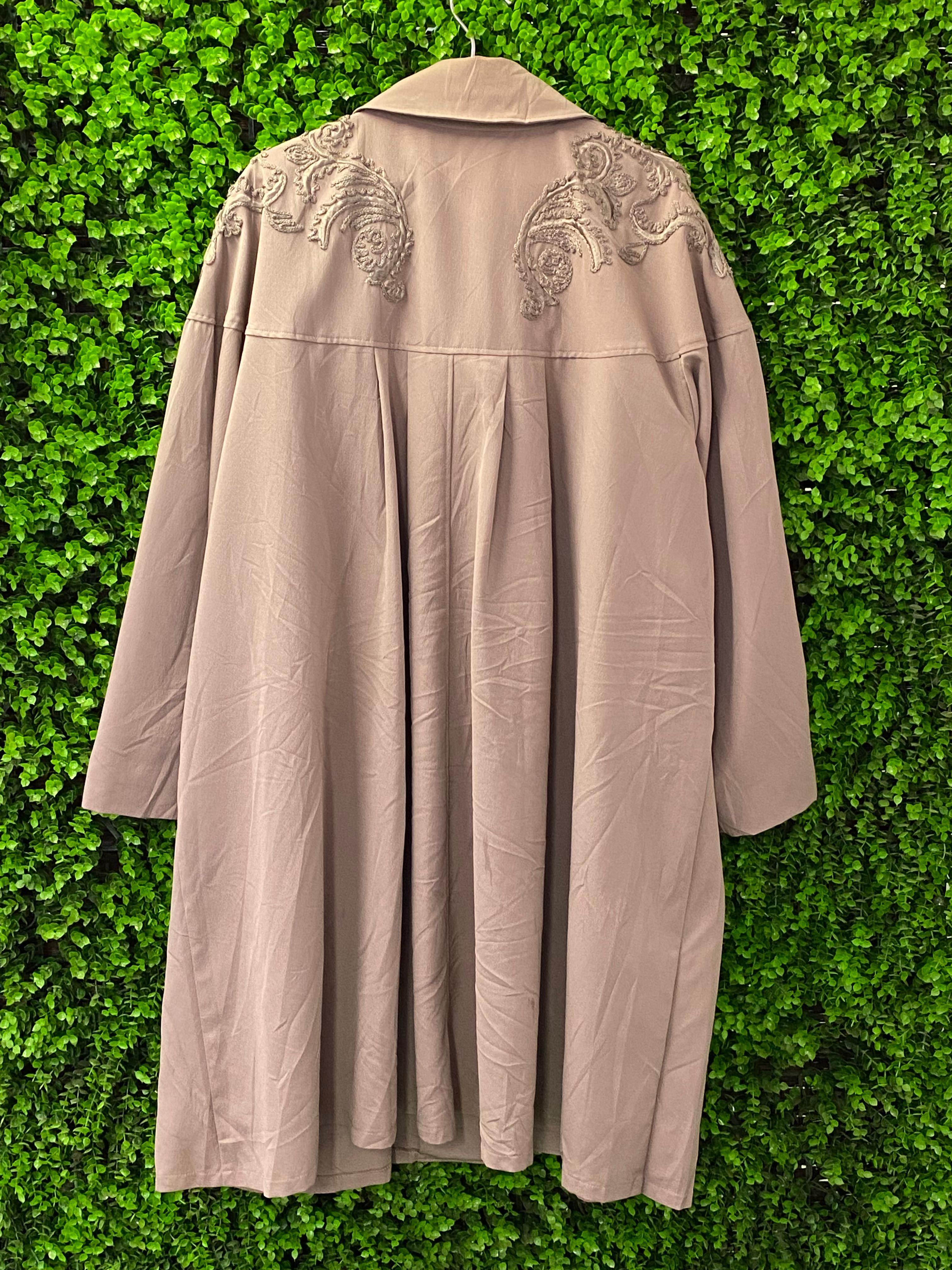 Taupe Embroidered Wool-Blend Coat
