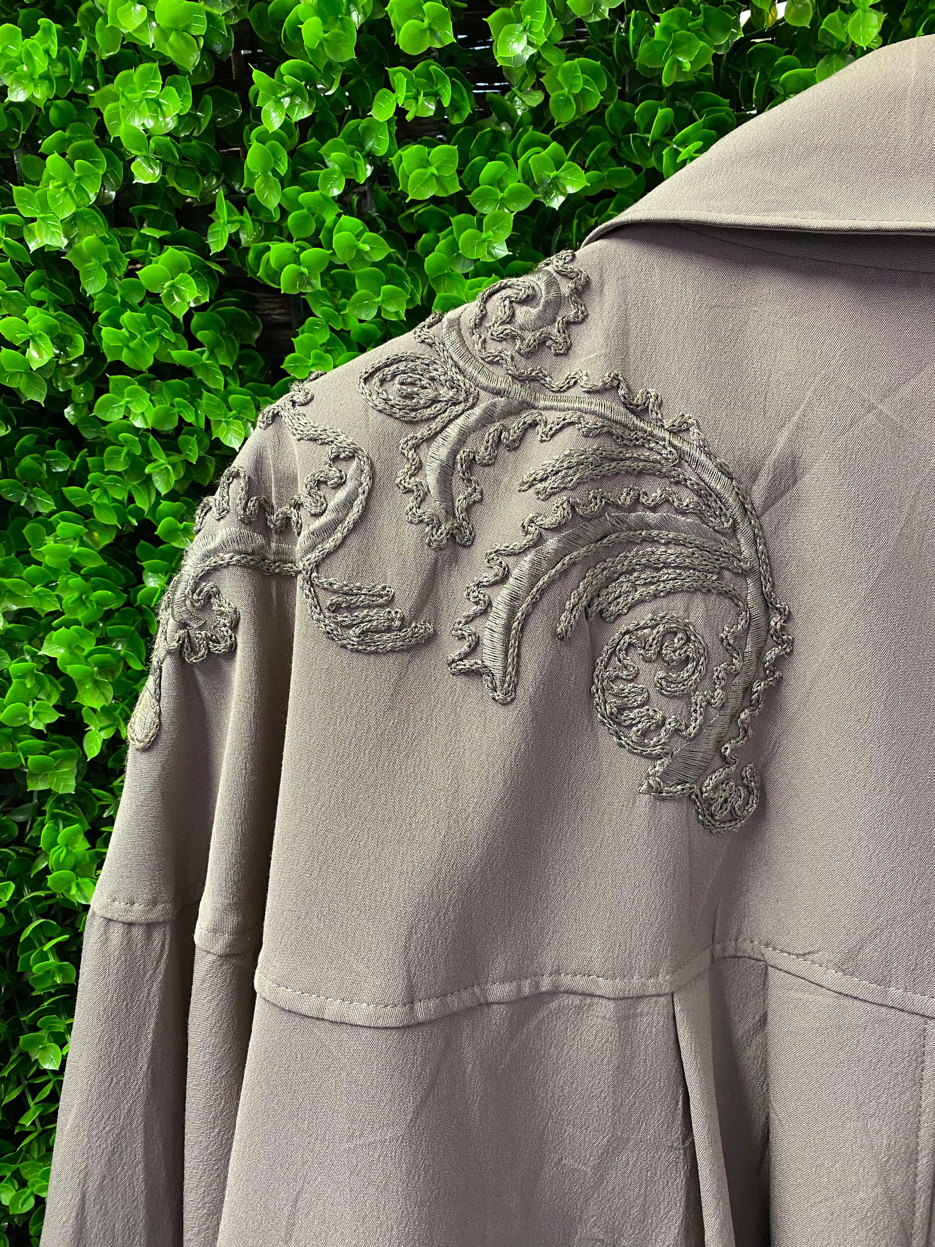 Taupe Embroidered Wool-Blend Coat
