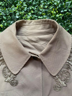 Taupe Embroidered Wool-Blend Coat