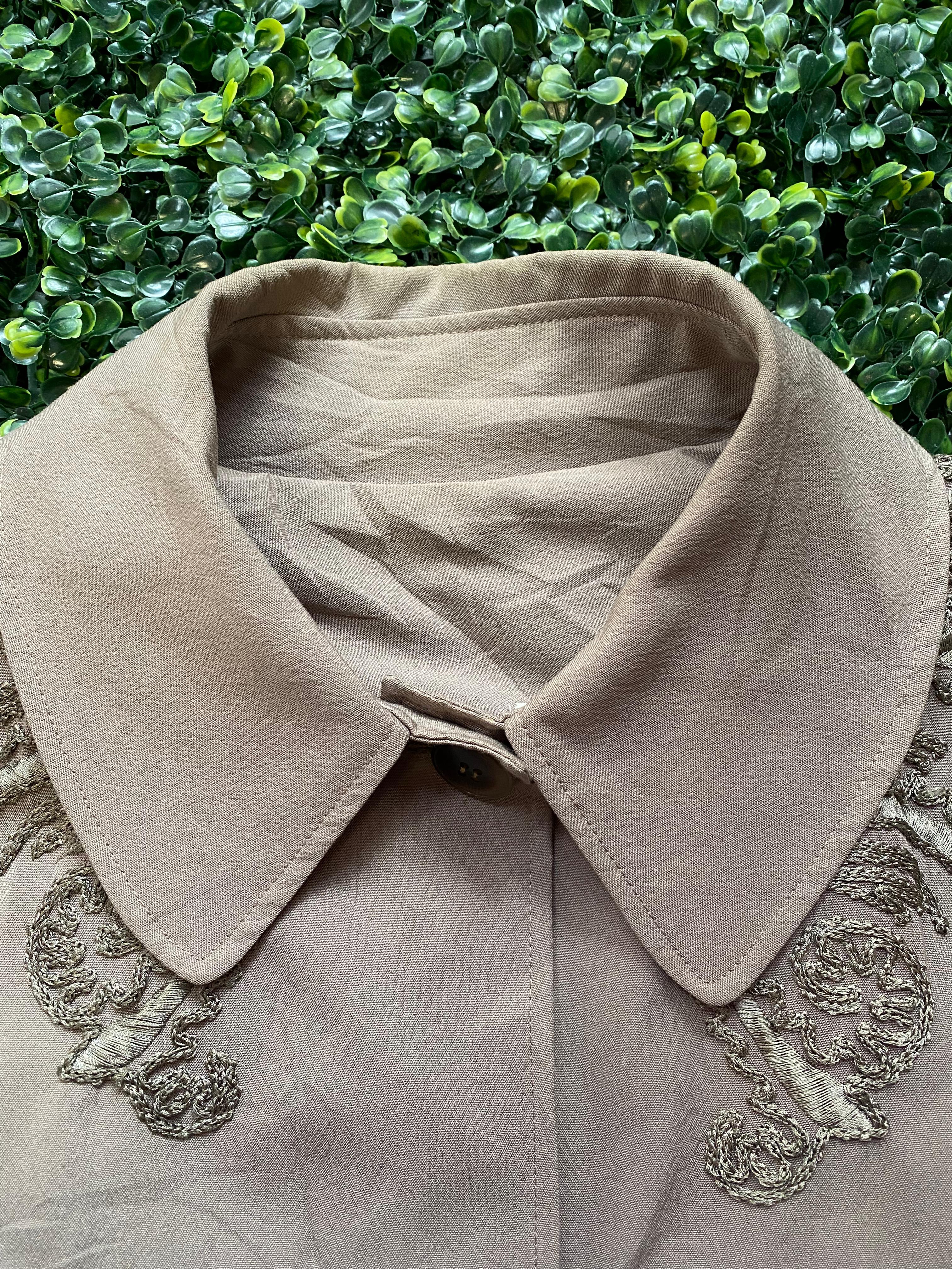 Taupe Embroidered Wool-Blend Coat