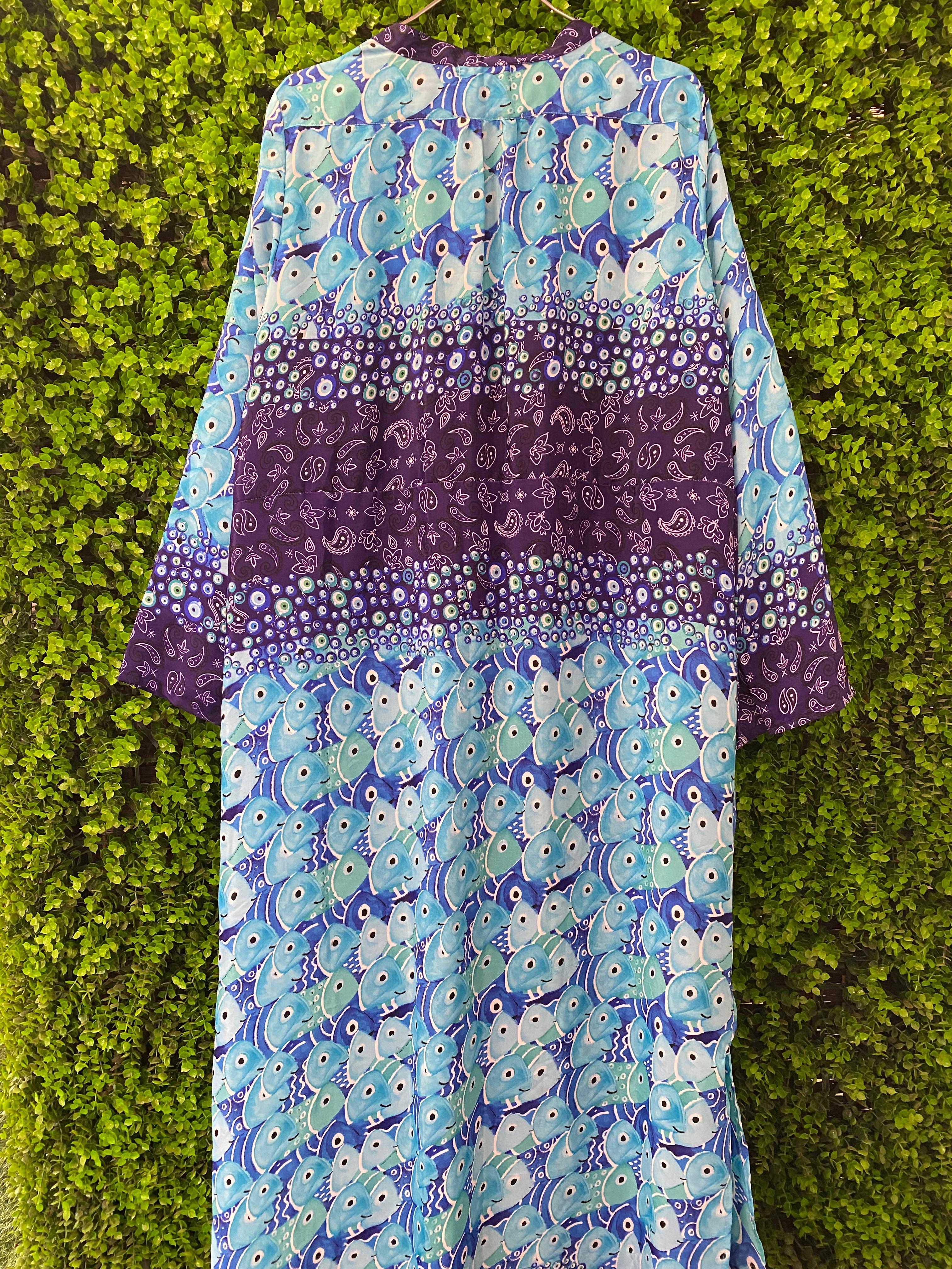 Antica Sartoria Blue & Purple Fish Print Tunic Dress