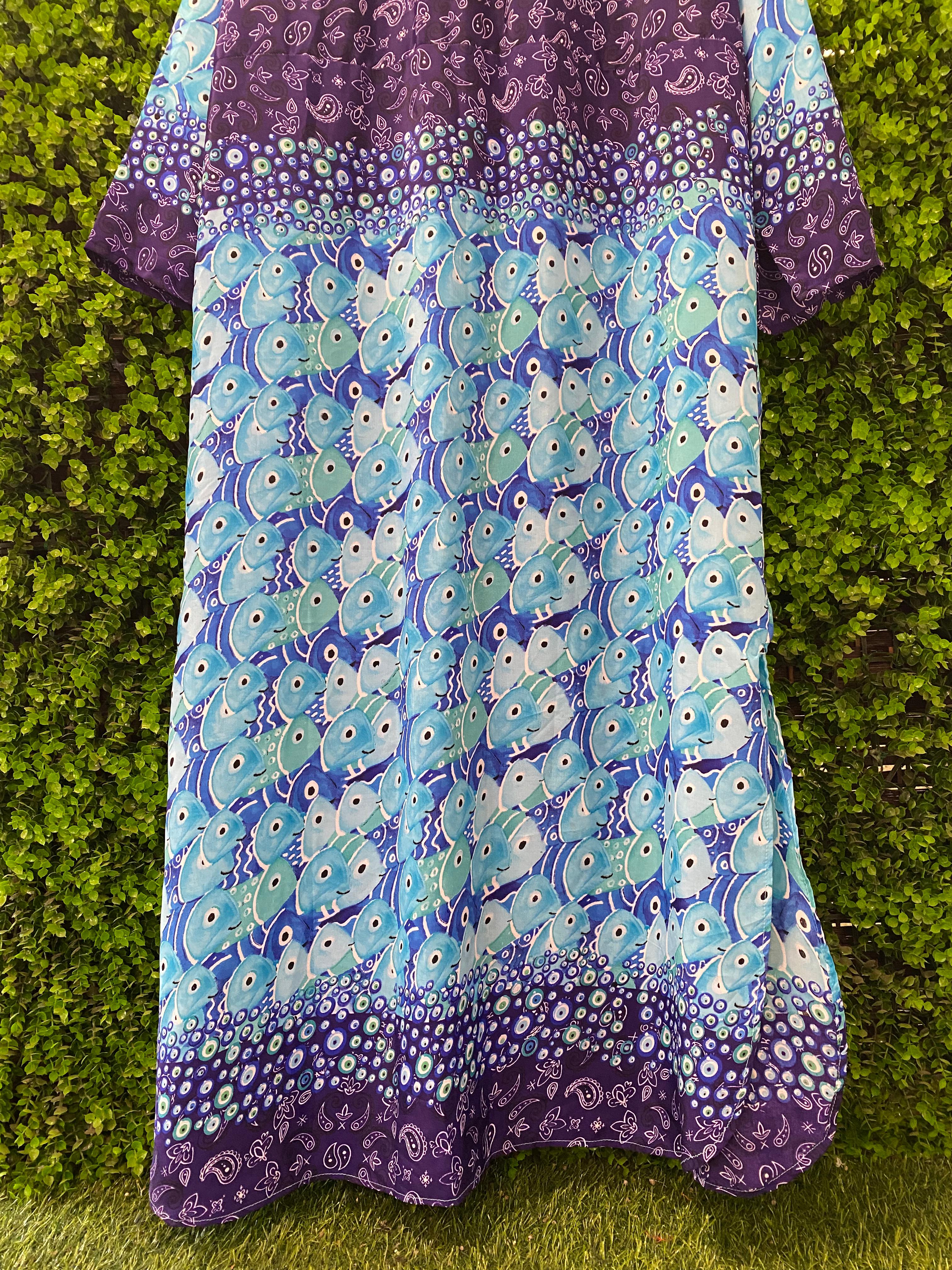 Antica Sartoria Blue & Purple Fish Print Tunic Dress