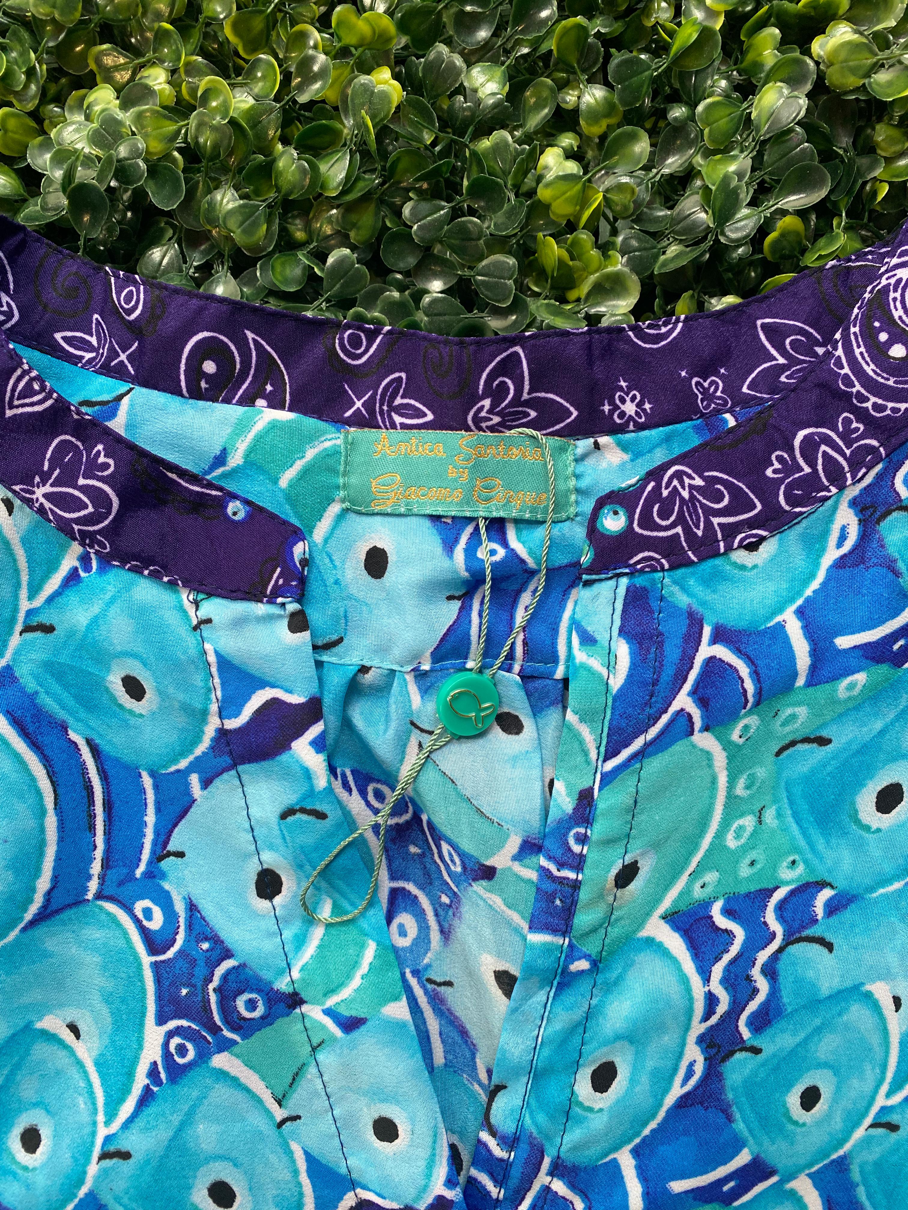 Antica Sartoria Blue & Purple Fish Print Tunic Dress