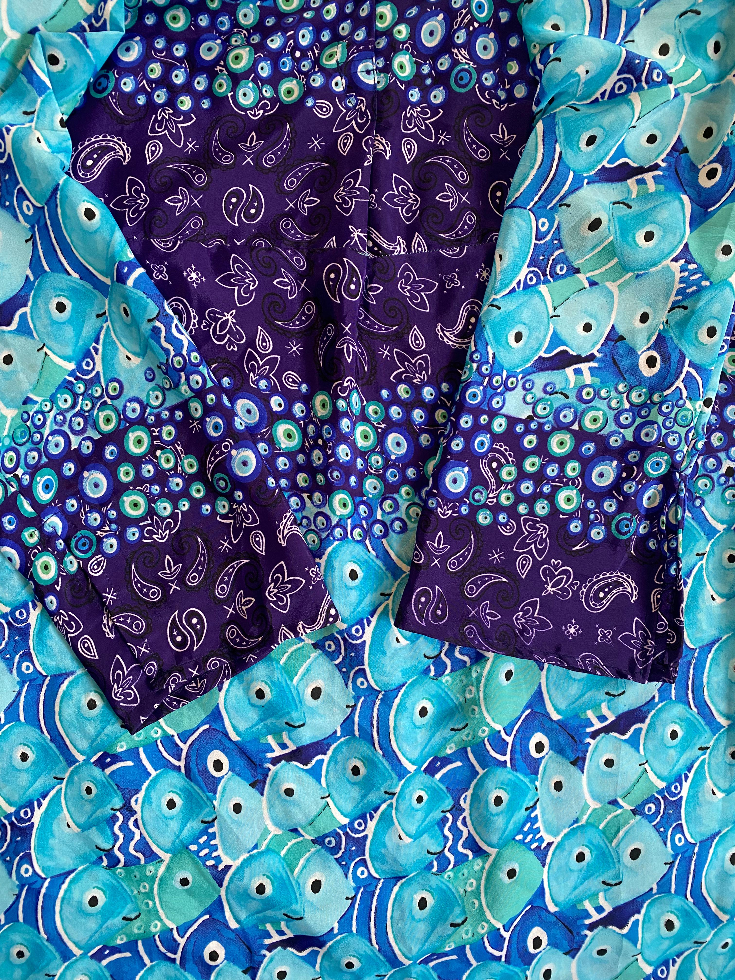 Antica Sartoria Blue & Purple Fish Print Tunic Dress