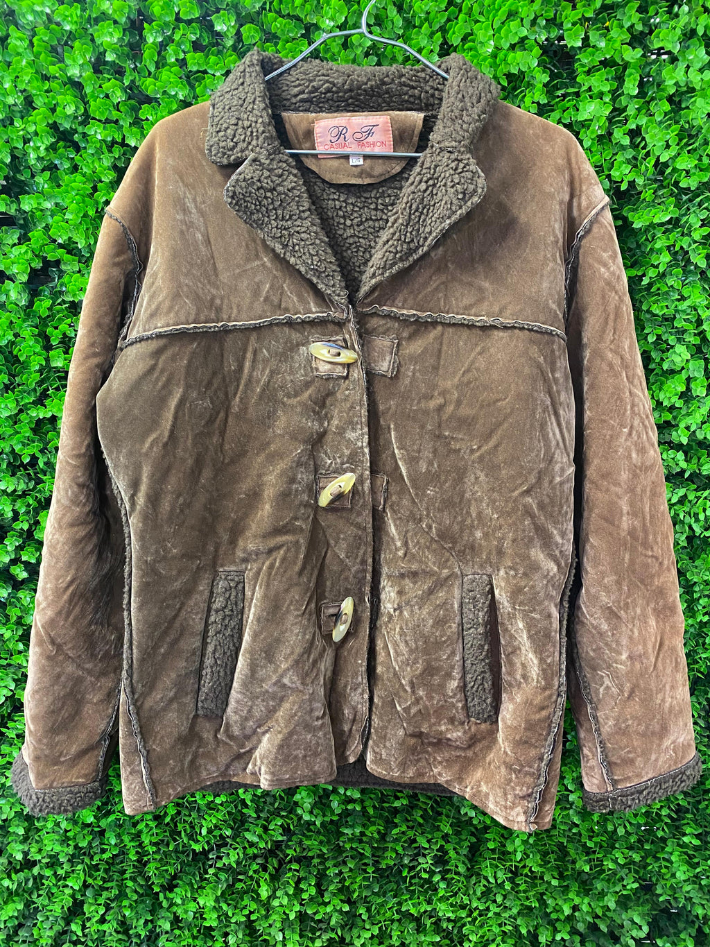 R.F Casual Fashion Brown Faux Suede Sherpa Jacket