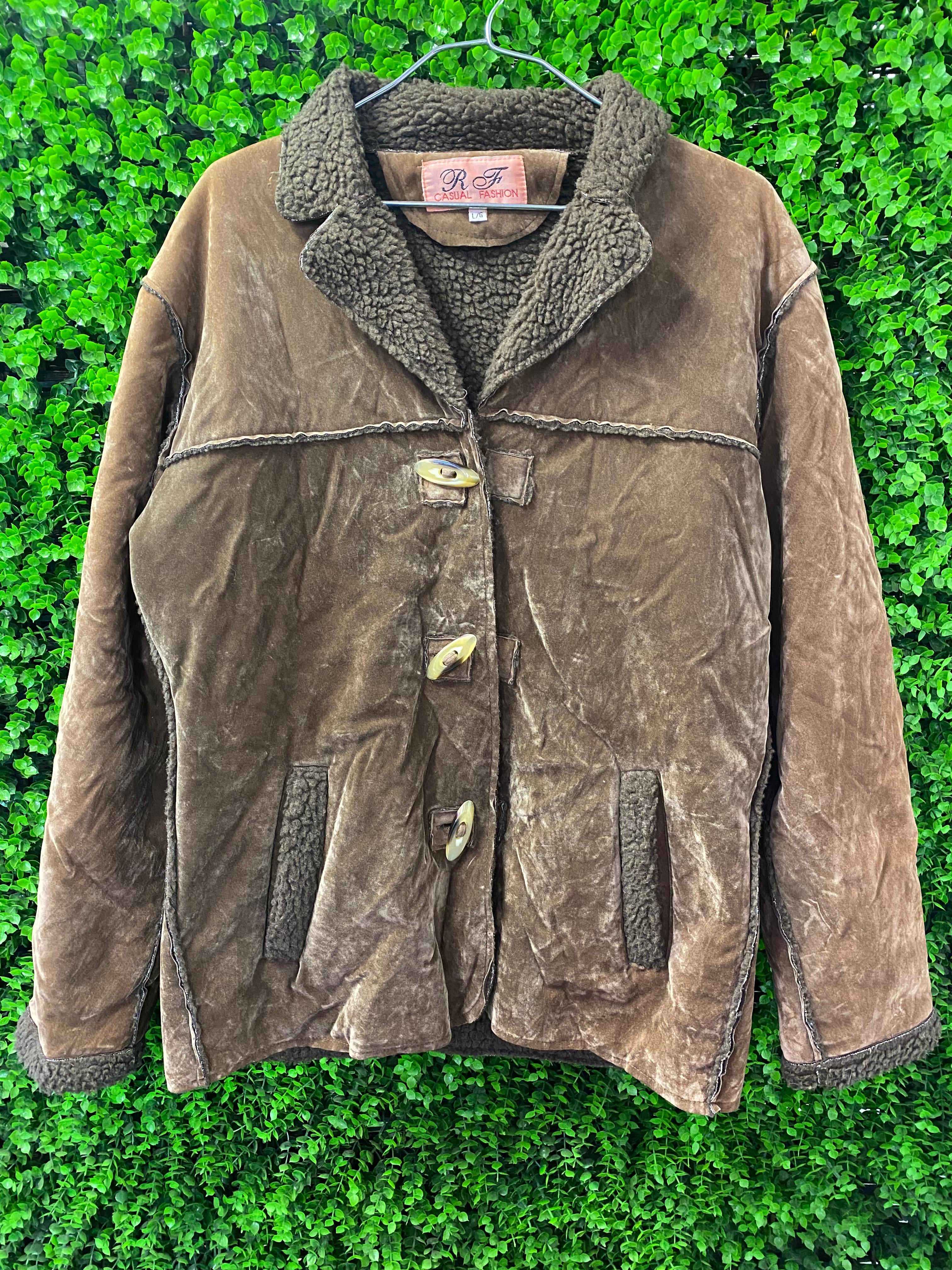 R.F Casual Fashion Brown Faux Suede Sherpa Jacket