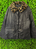 Barisal Black Jacket with Animal-Print Faux Fur Collar