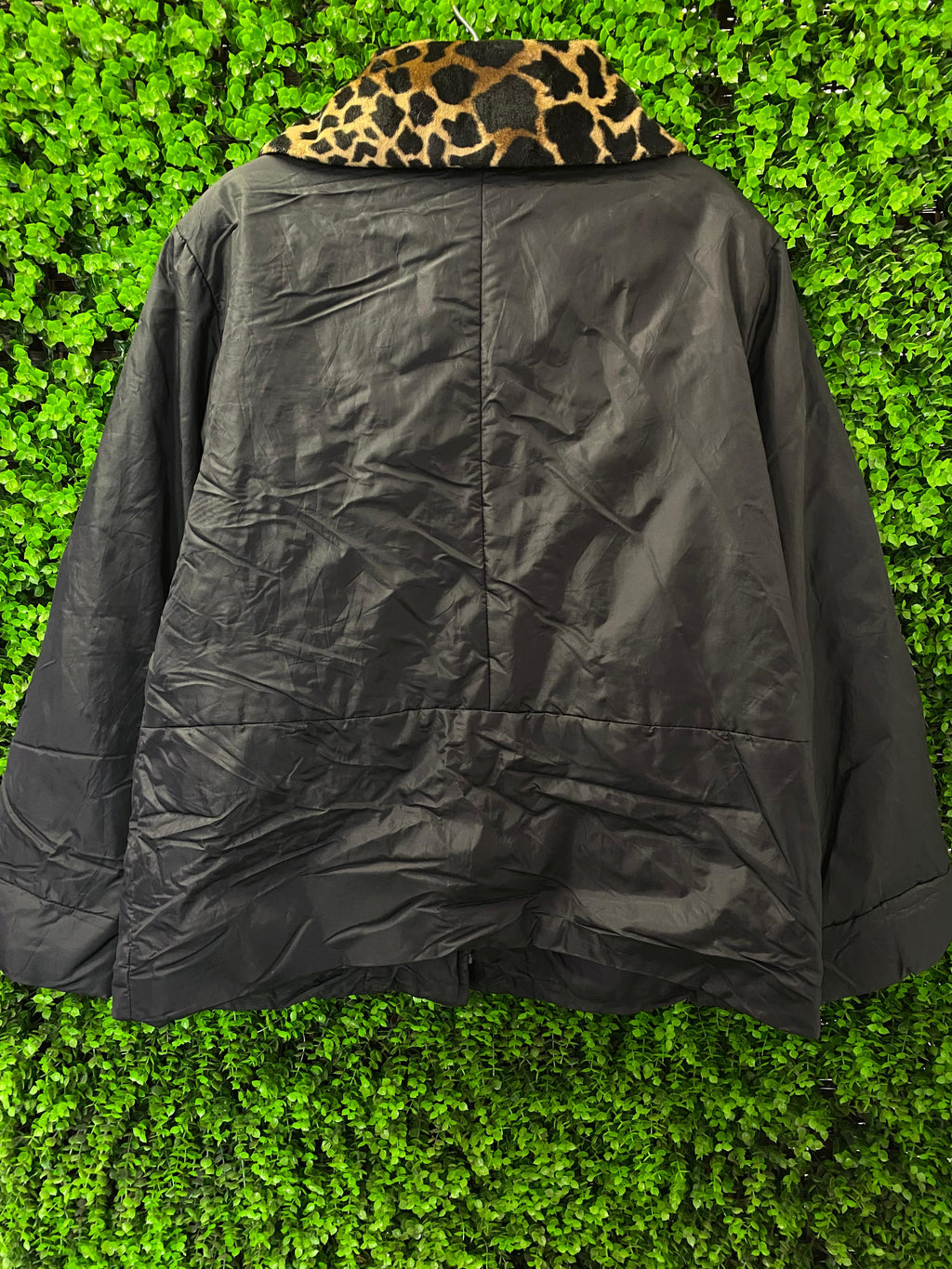 Barisal Black Jacket with Animal-Print Faux Fur Collar