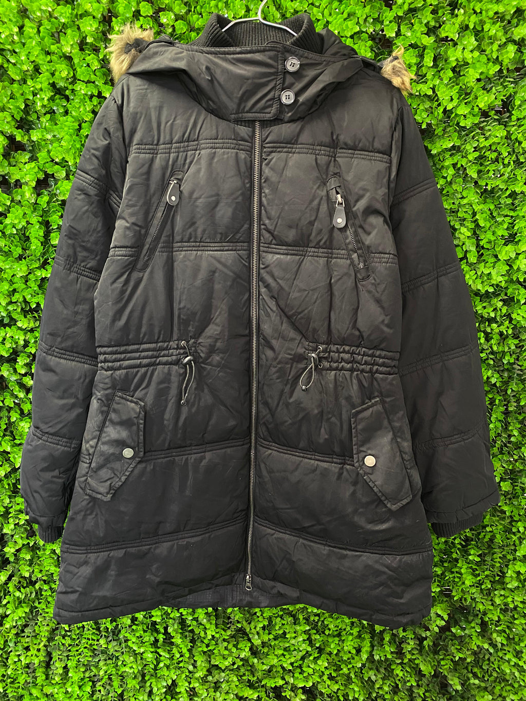 Manguun Black Padded Hooded Jacket with Detachable Faux Fur Trim