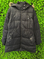 Manguun Black Padded Hooded Jacket with Detachable Faux Fur Trim