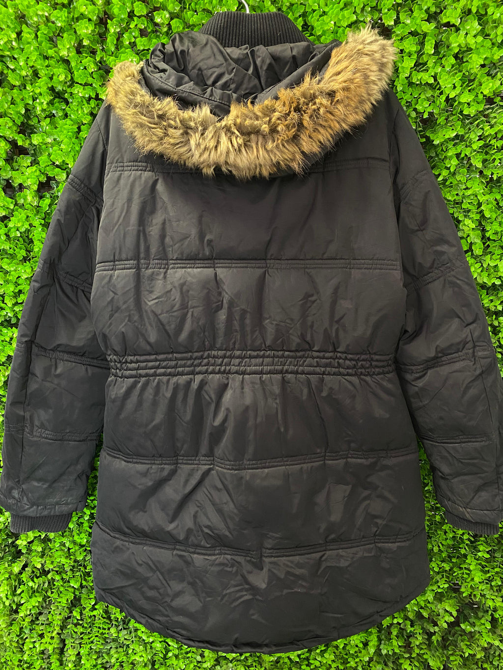Manguun Black Padded Hooded Jacket with Detachable Faux Fur Trim