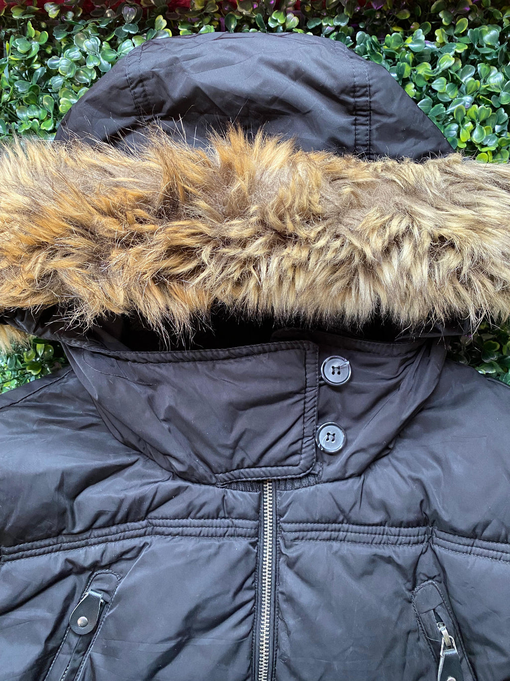 Manguun Black Padded Hooded Jacket with Detachable Faux Fur Trim
