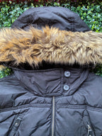 Manguun Black Padded Hooded Jacket with Detachable Faux Fur Trim