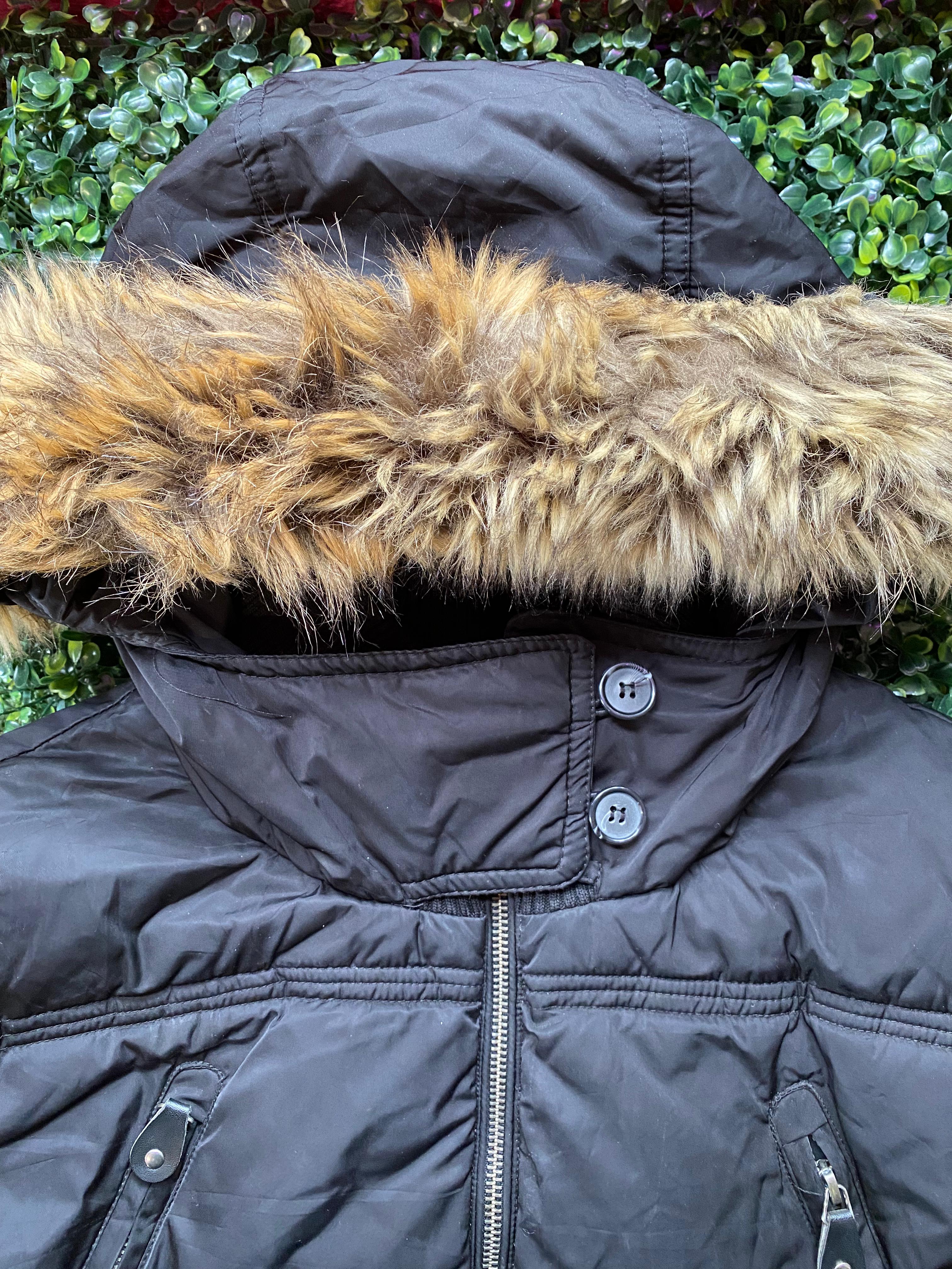 Manguun Black Padded Hooded Jacket with Detachable Faux Fur Trim