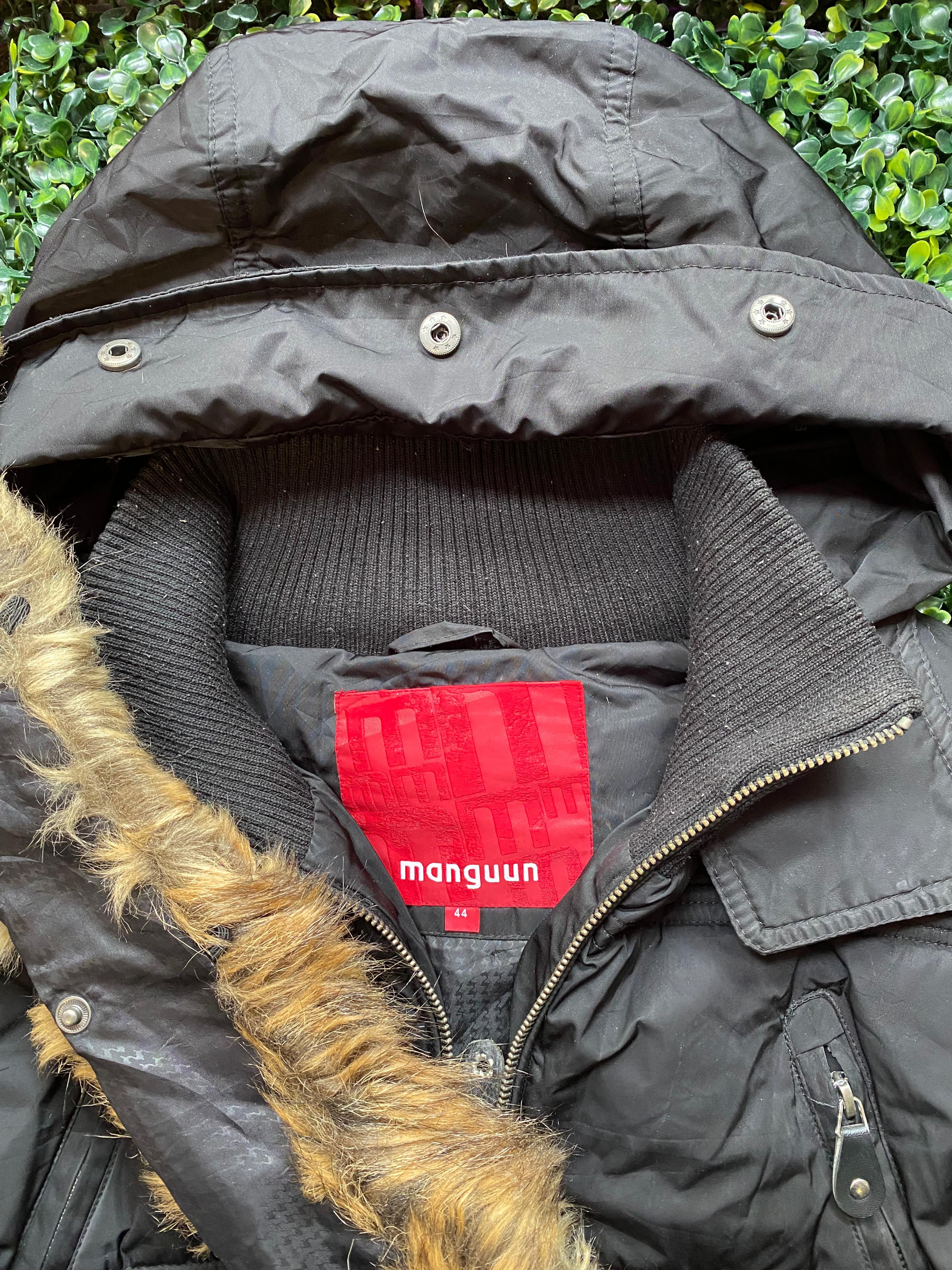 Manguun Black Padded Hooded Jacket with Detachable Faux Fur Trim