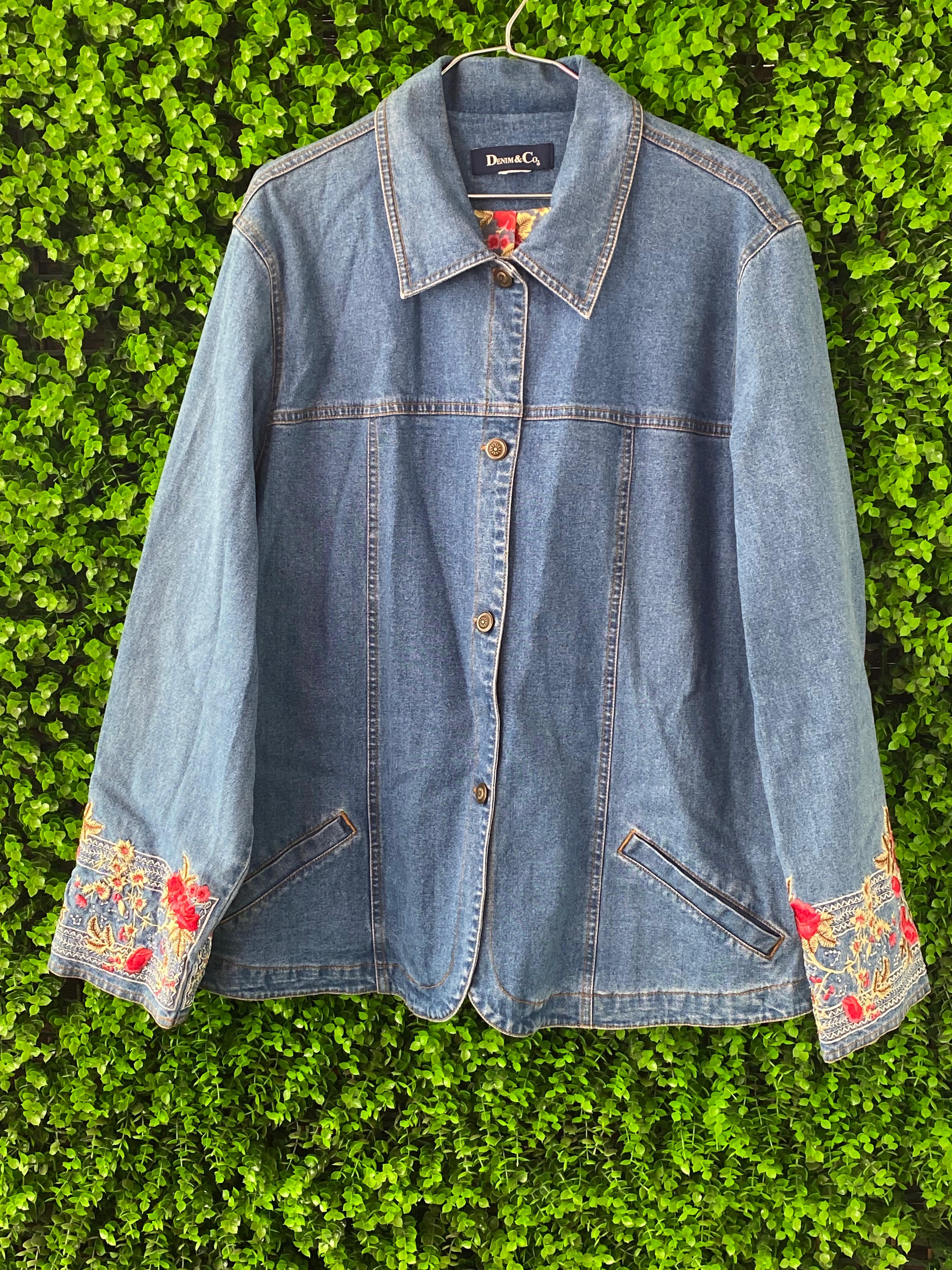 Denim & Co Floral Embroidered Denim Jacket