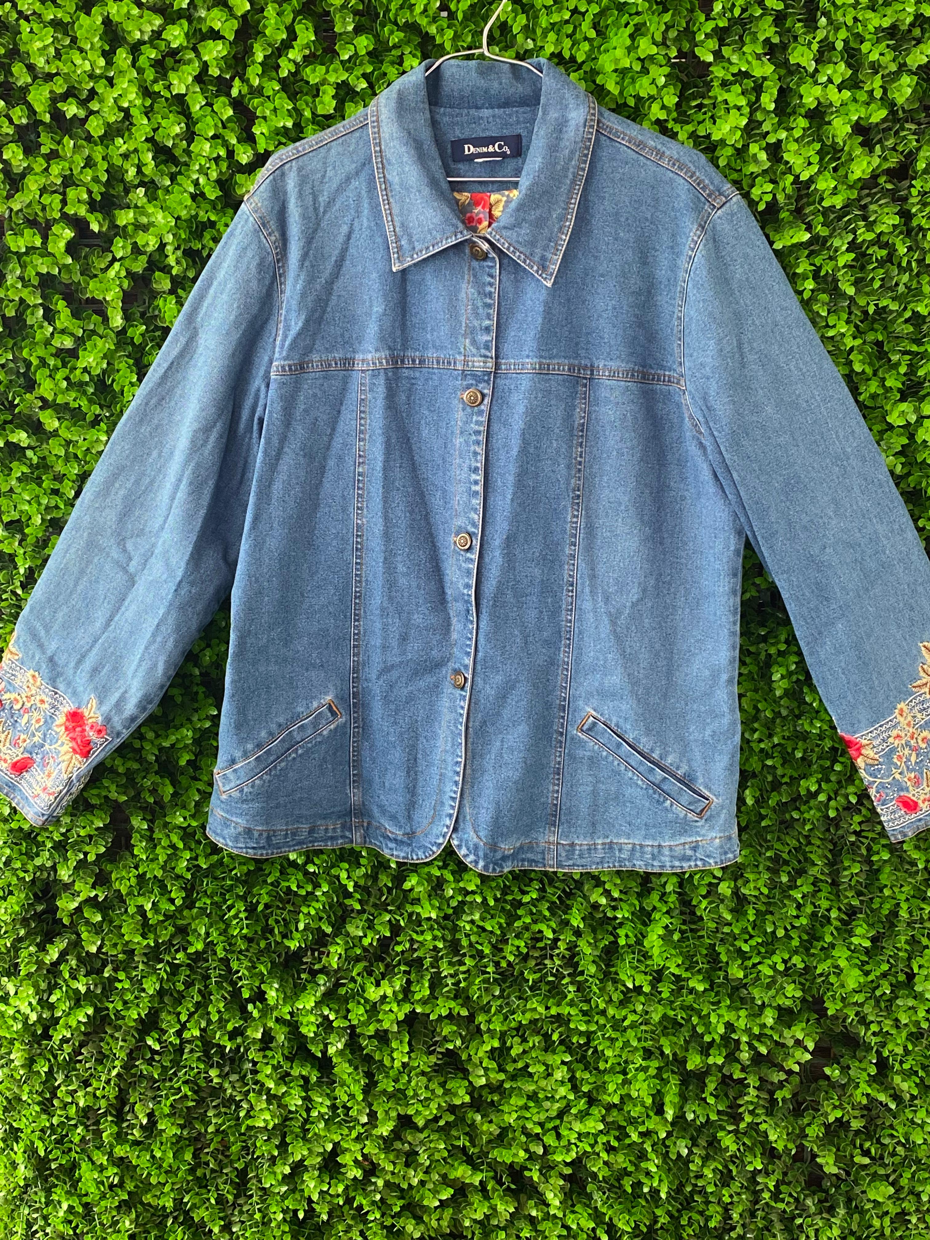 Denim & Co Floral Embroidered Denim Jacket