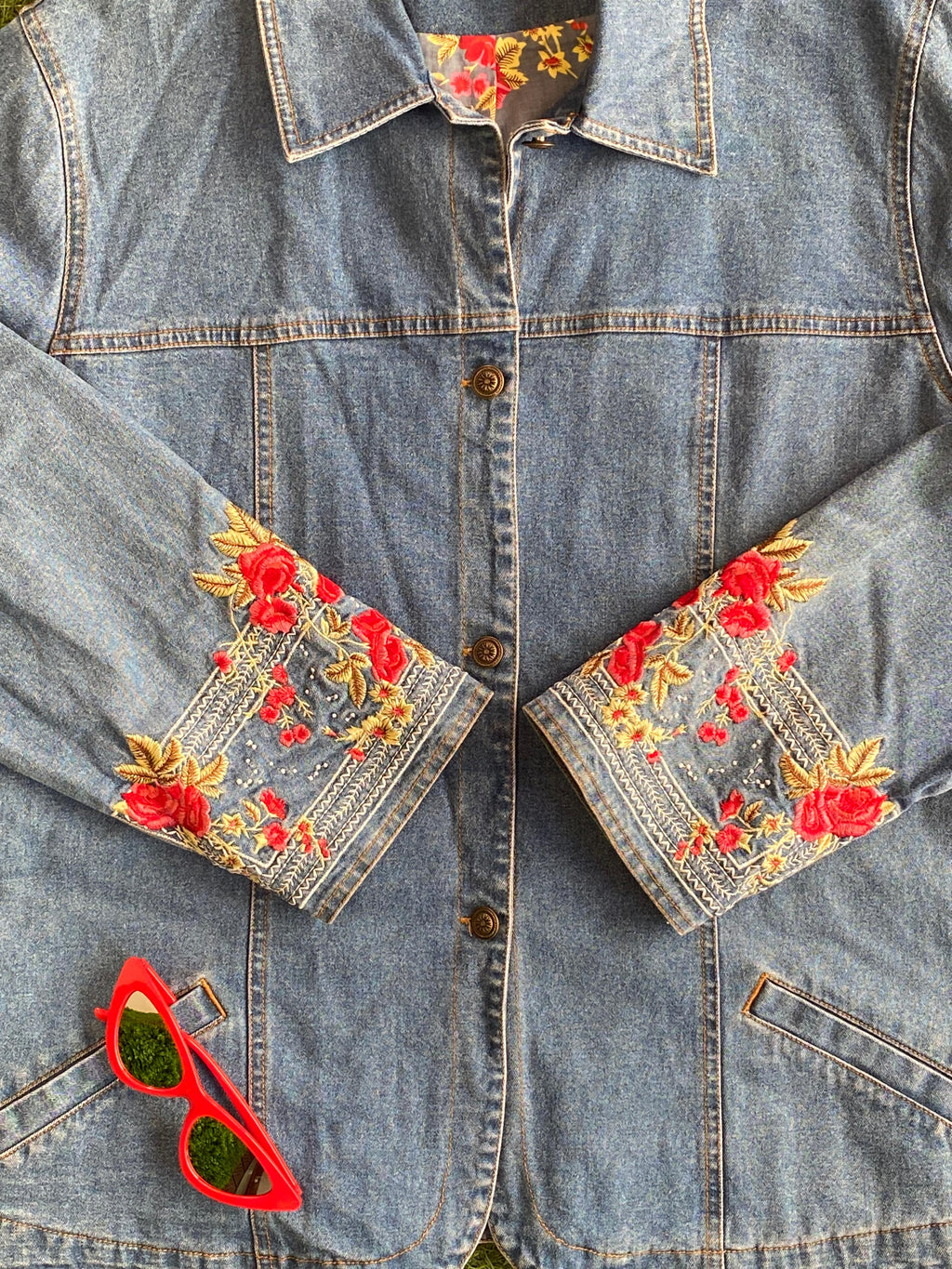 Denim & Co Floral Embroidered Denim Jacket
