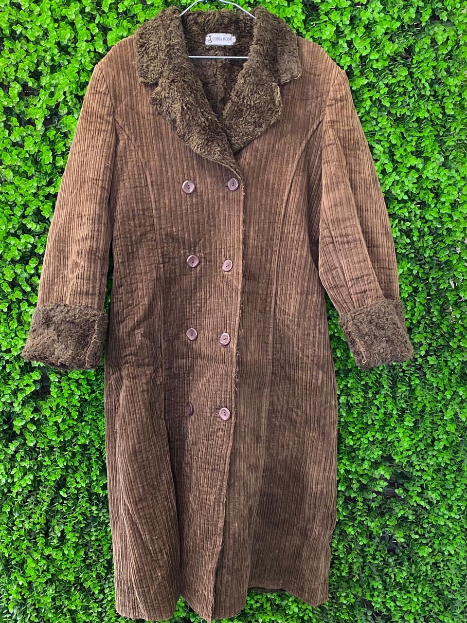 Cobra Moda Brown Corduroy Faux Fur Trim Coat