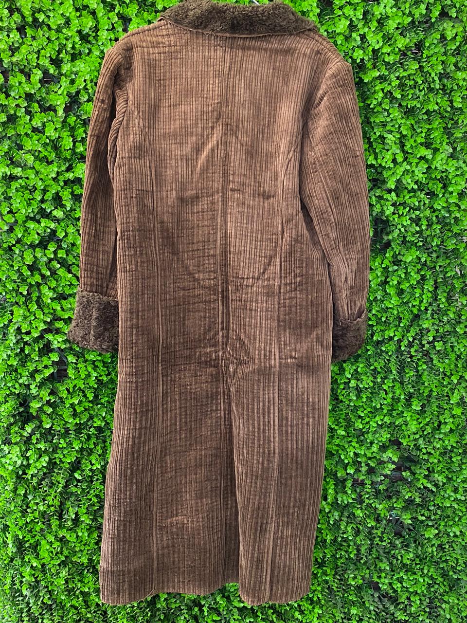 Cobra Moda Brown Corduroy Faux Fur Trim Coat
