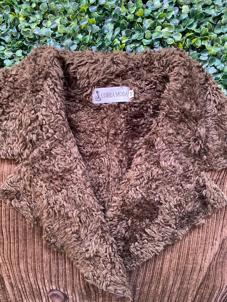 Cobra Moda Brown Corduroy Faux Fur Trim Coat