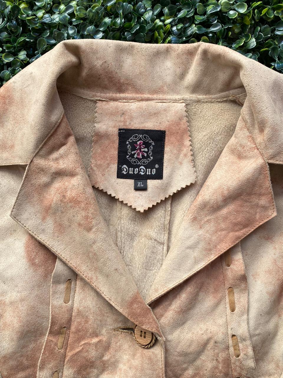 Tan Tie-Dye Faux Suede Long Coat