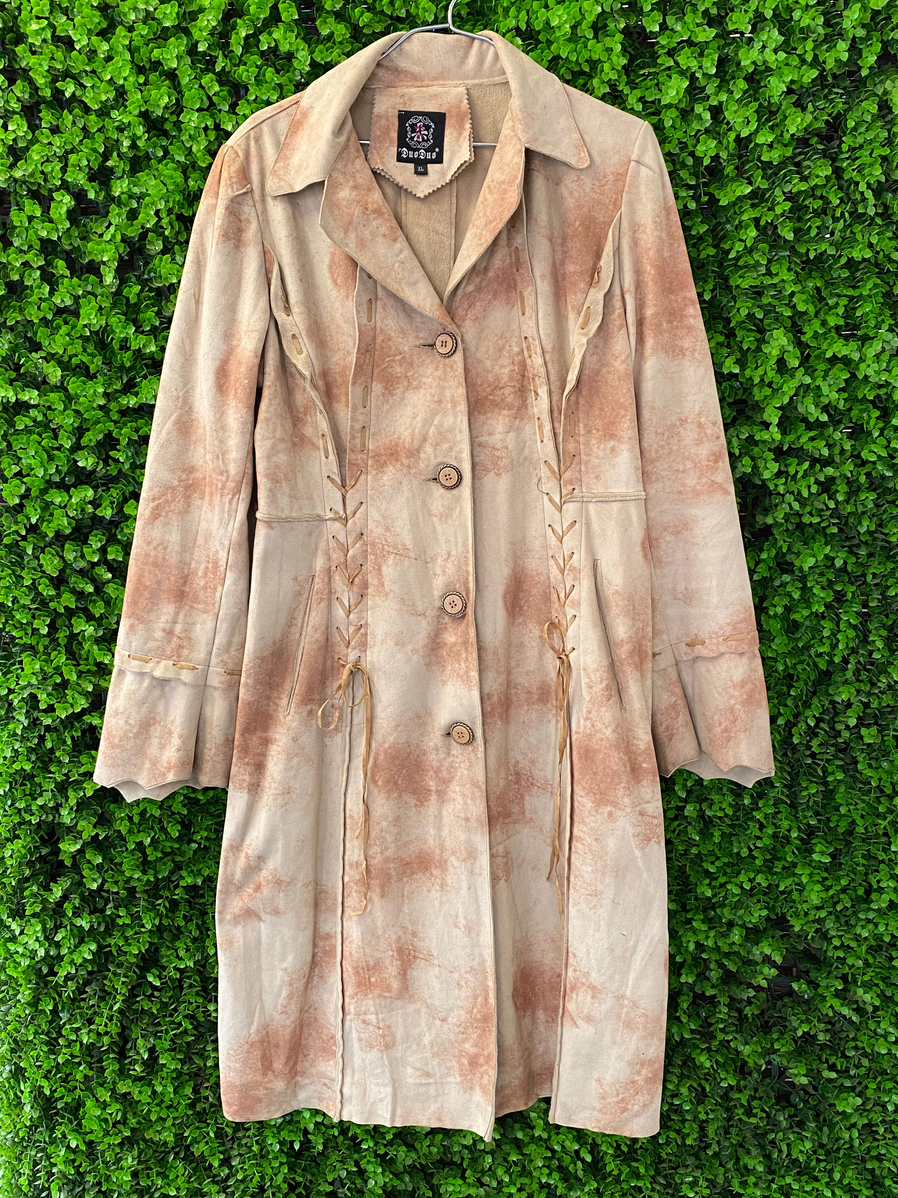 Tan Tie-Dye Faux Suede Long Coat