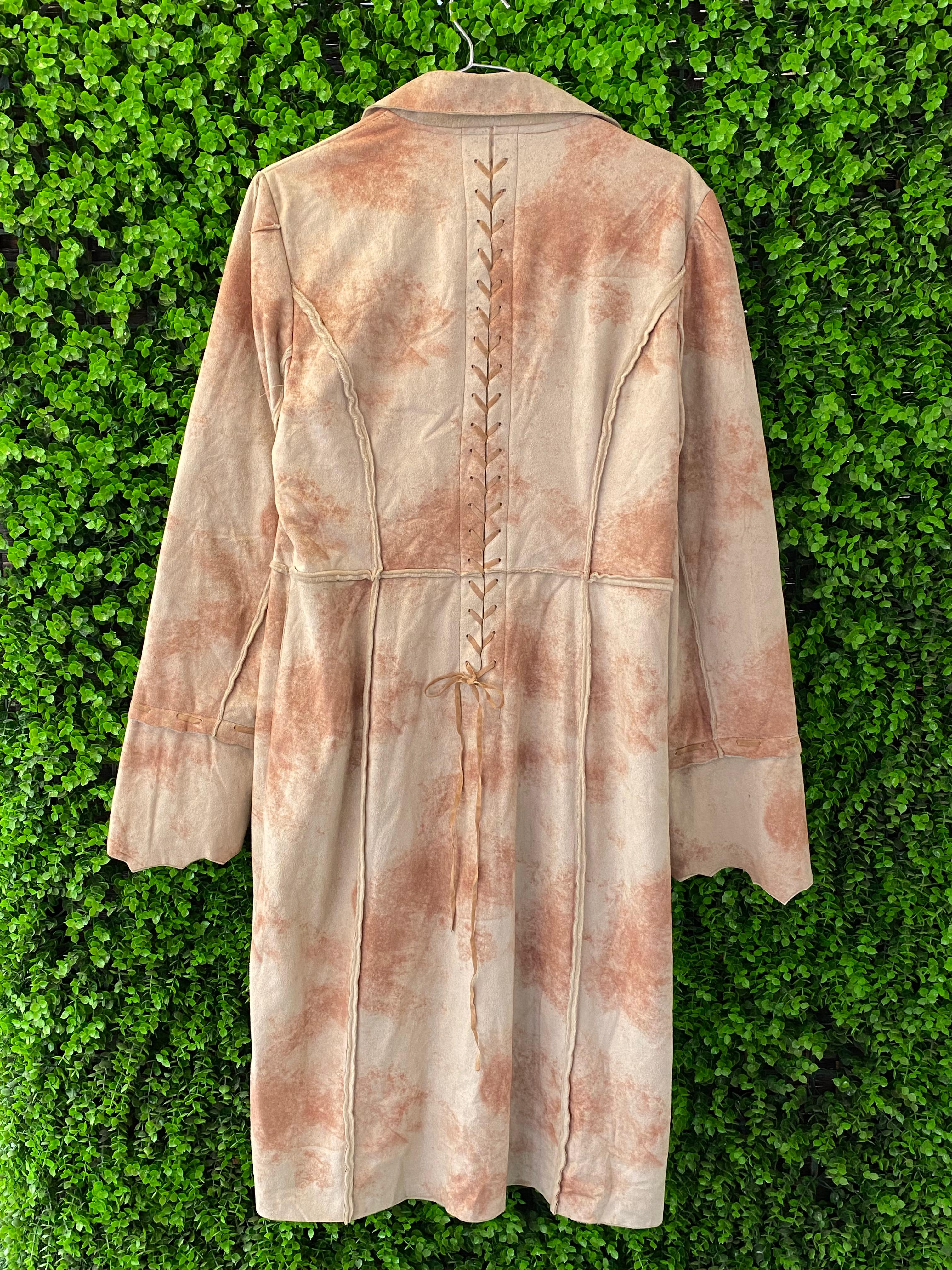 Tan Tie-Dye Faux Suede Long Coat