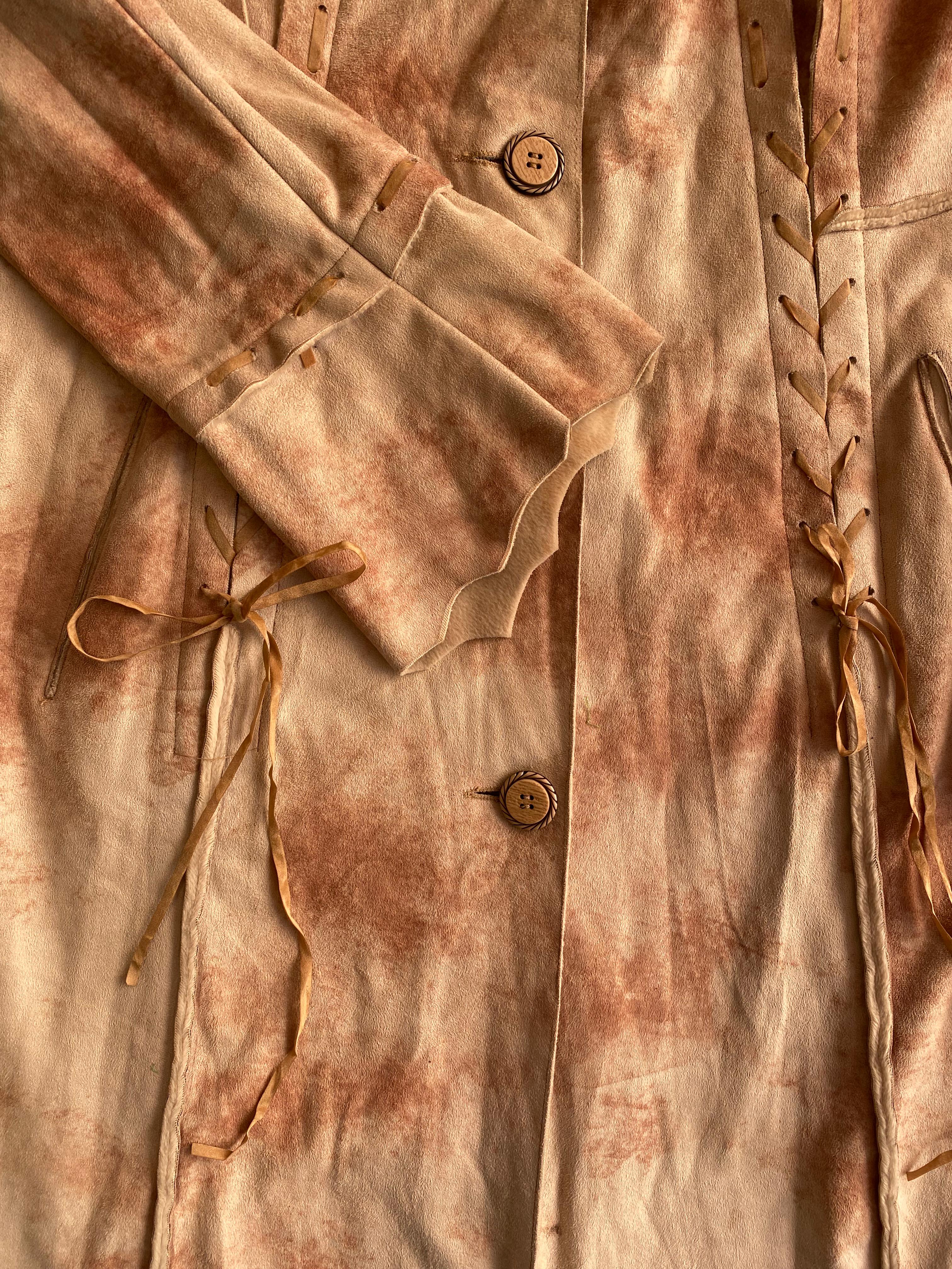 Tan Tie-Dye Faux Suede Long Coat