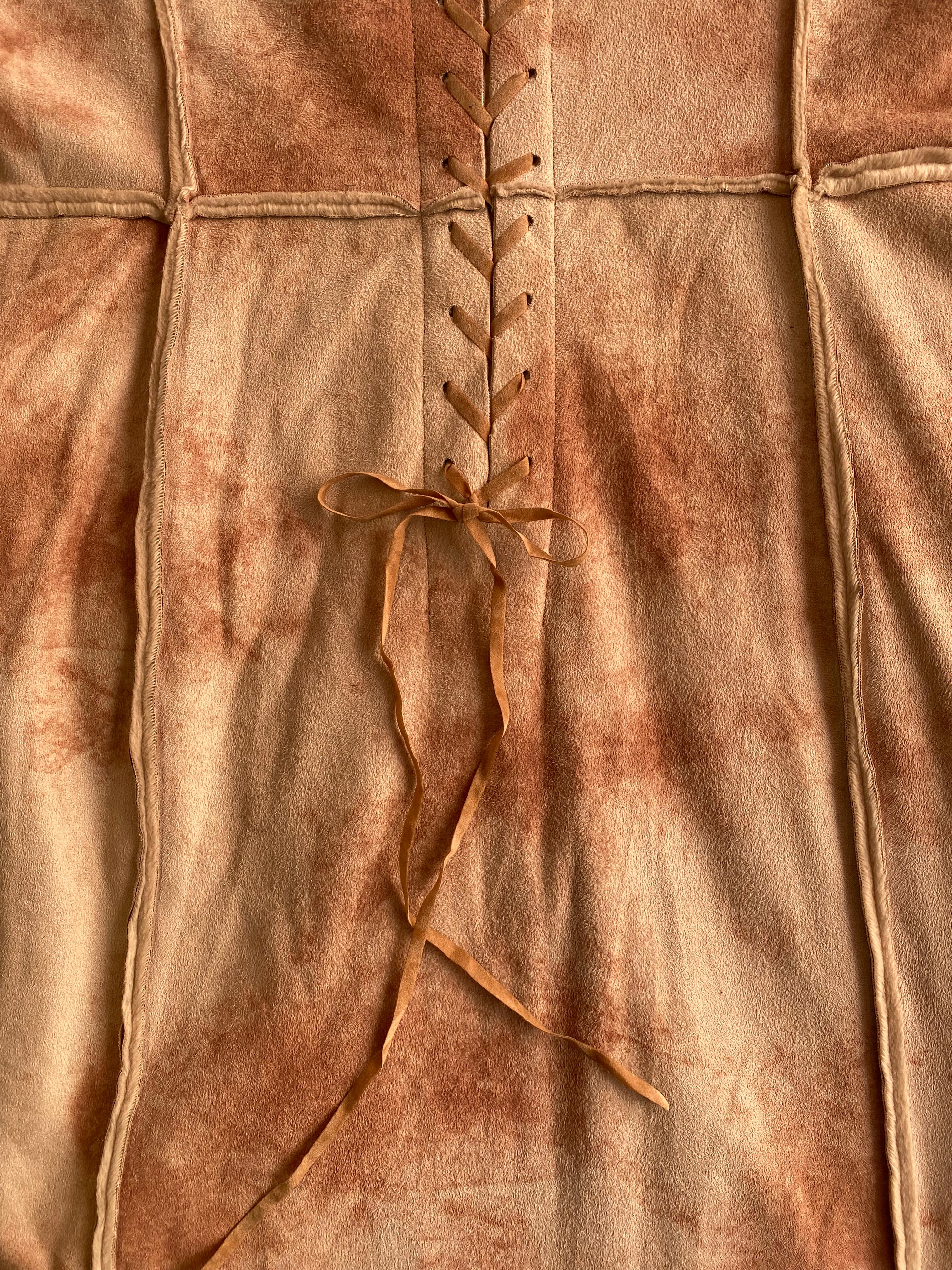 Tan Tie-Dye Faux Suede Long Coat